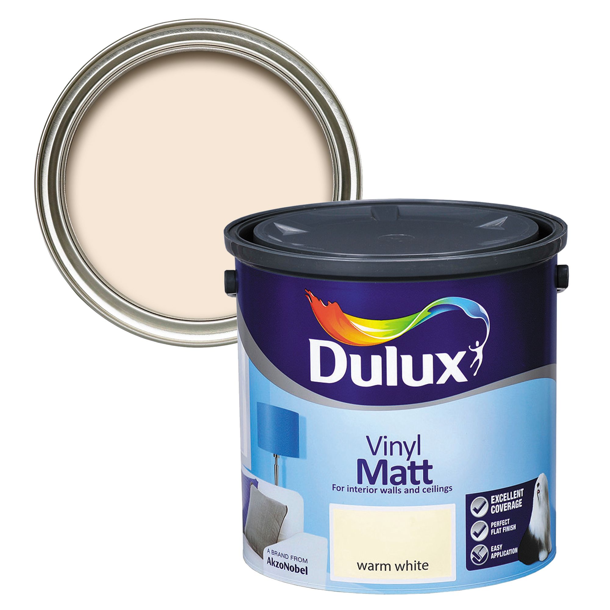 Dulux Warm white Vinyl matt Emulsion paint, 2.5L