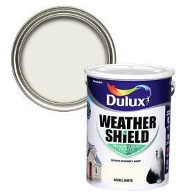 Dulux Weathershield Achill white Smooth Super matt White Masonry paint, 5L