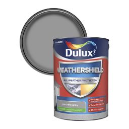 Dulux Weathershield All weather protection Concrete grey Smooth Matt Masonry paint, 5L