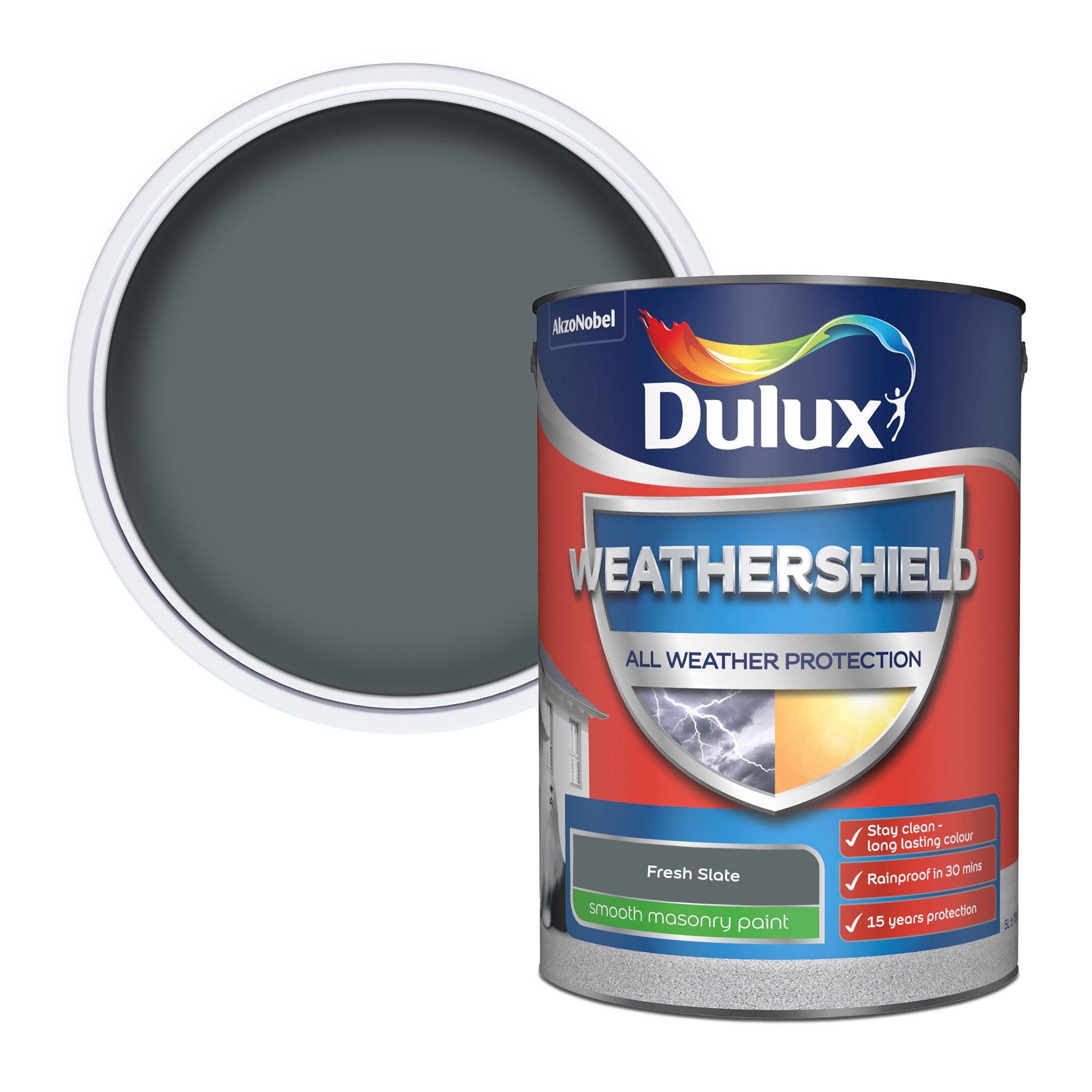Dulux Weathershield All Weather Protection Fresh Slate Matt Masonry paint, 5L Tin
