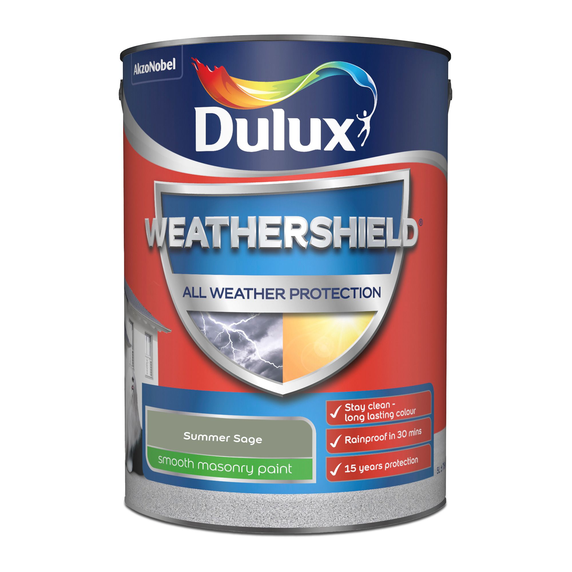 Dulux Weathershield All Weather Protection Summer Sage Smooth Matt Masonry paint, 5L Tin