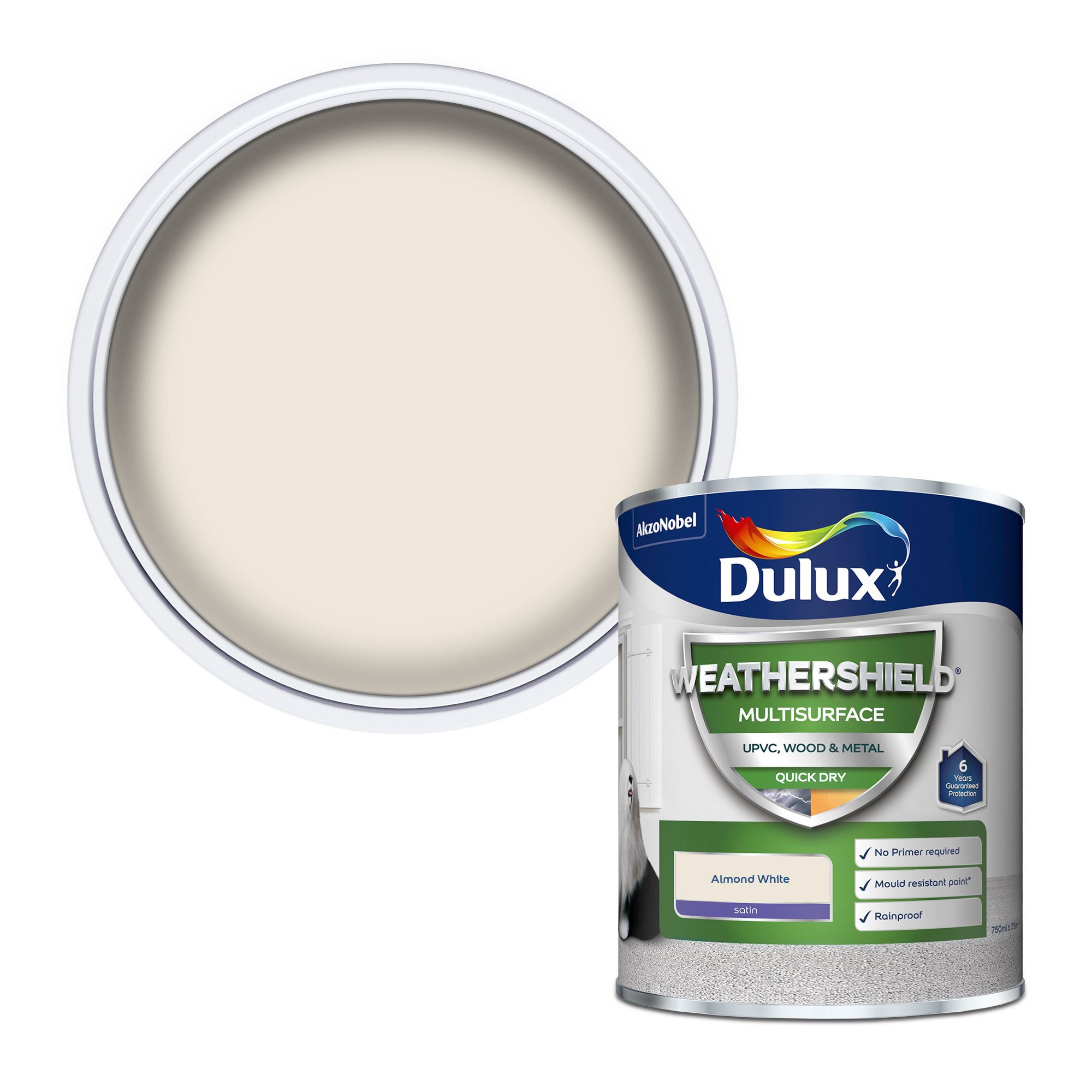 Dulux Weathershield Almond White Satinwood Multisurface paint, 750ml