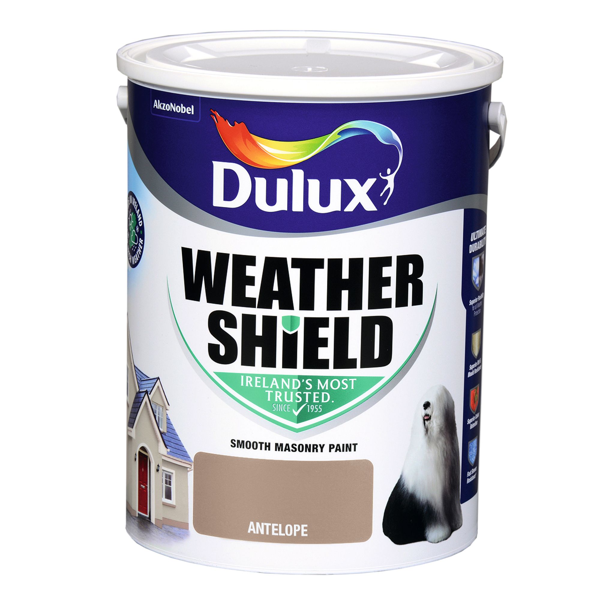 Dulux Weathershield Antelope Smooth Super matt Masonry paint, 5L