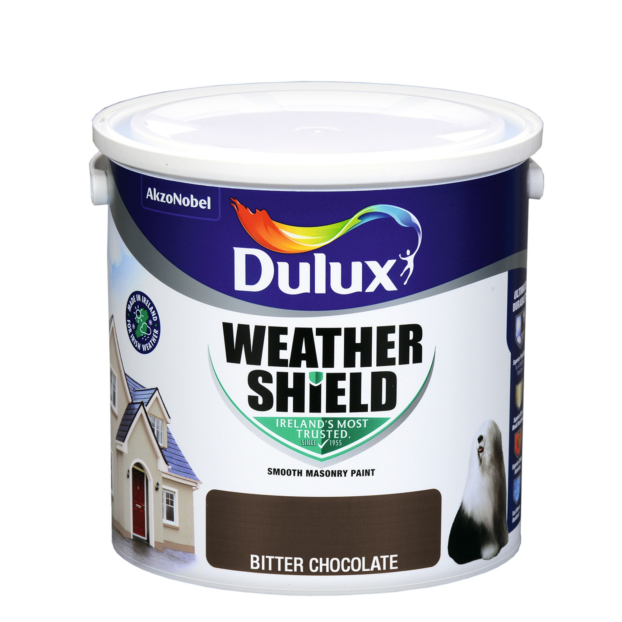 Dulux Weathershield Bitter chocolate Smooth Super matt Masonry paint, 2.5L