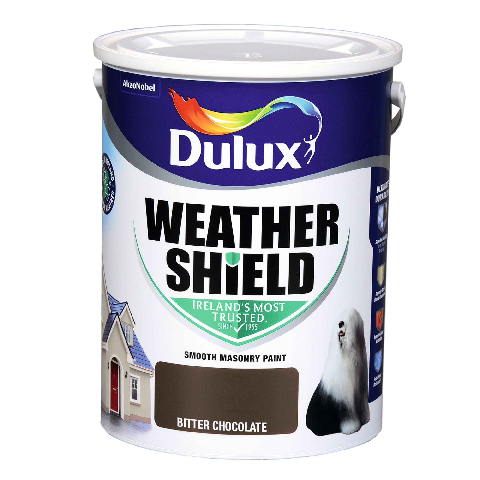 Dulux Weathershield Bitter chocolate Smooth Super matt Masonry paint, 5L