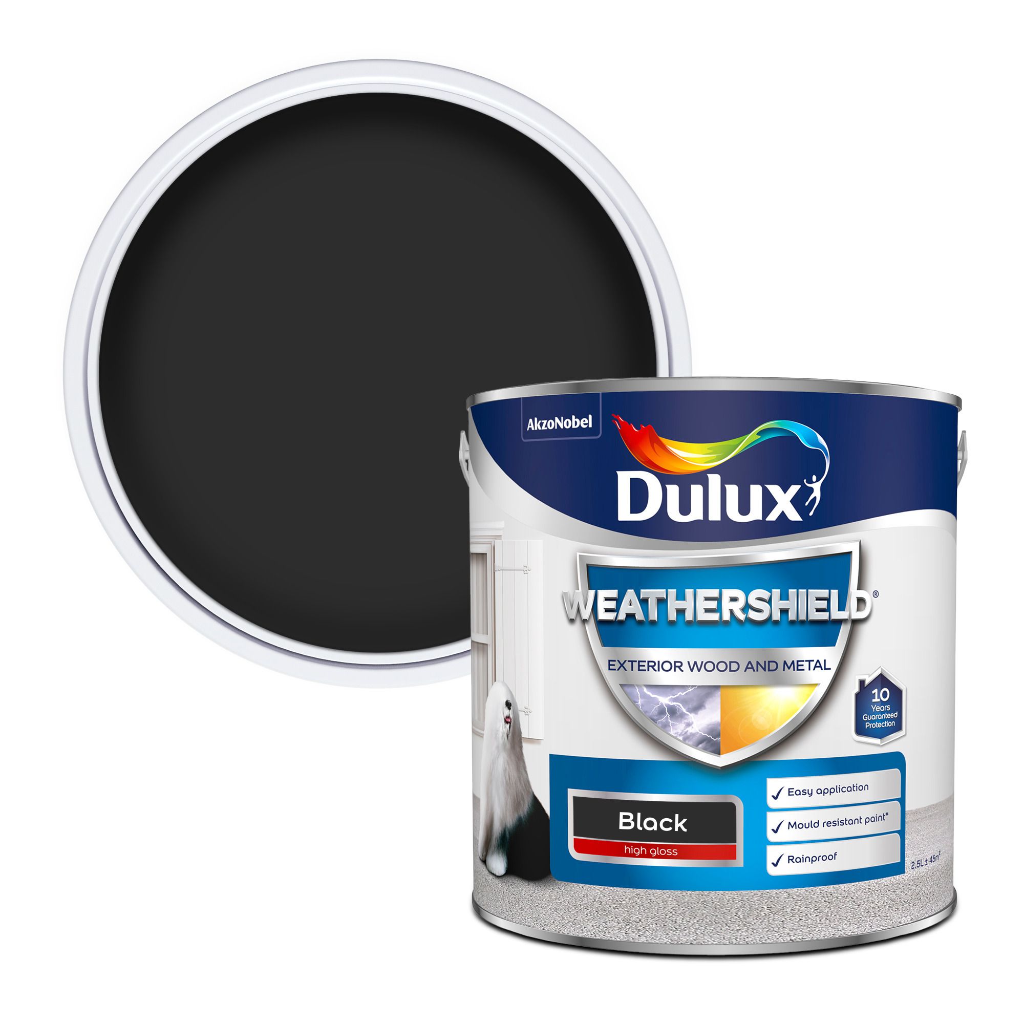 Dulux Weathershield Black Gloss Exterior Metal & wood paint, 2.5L Tin