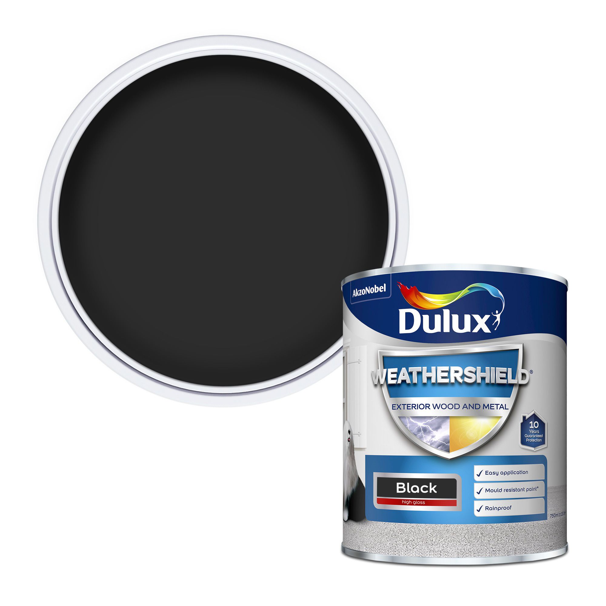 Dulux Weathershield Black Gloss Exterior Metal & wood paint, 750ml, 18m�²