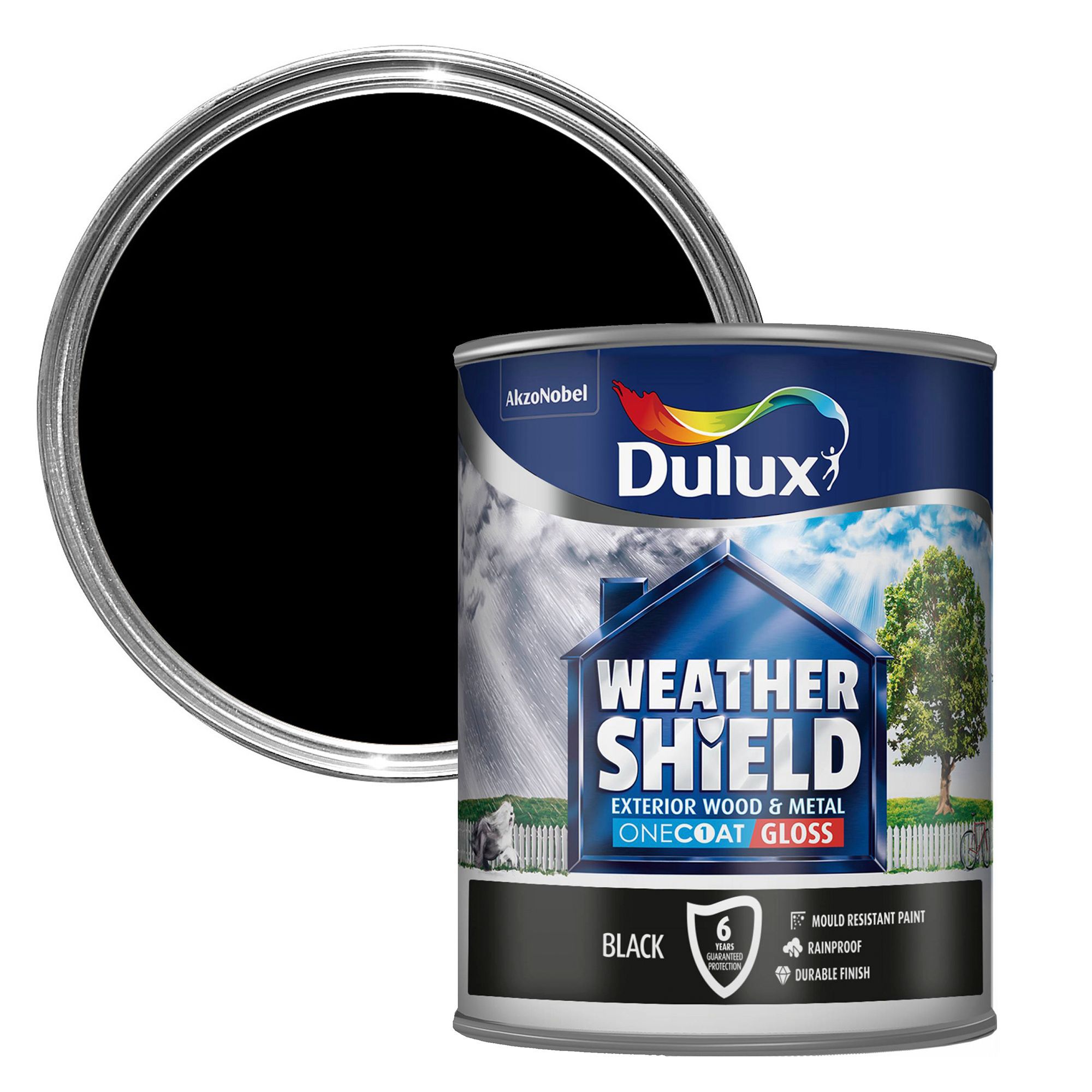 Dulux Weathershield Black Gloss Exterior Metal & wood paint, 750ml Tin