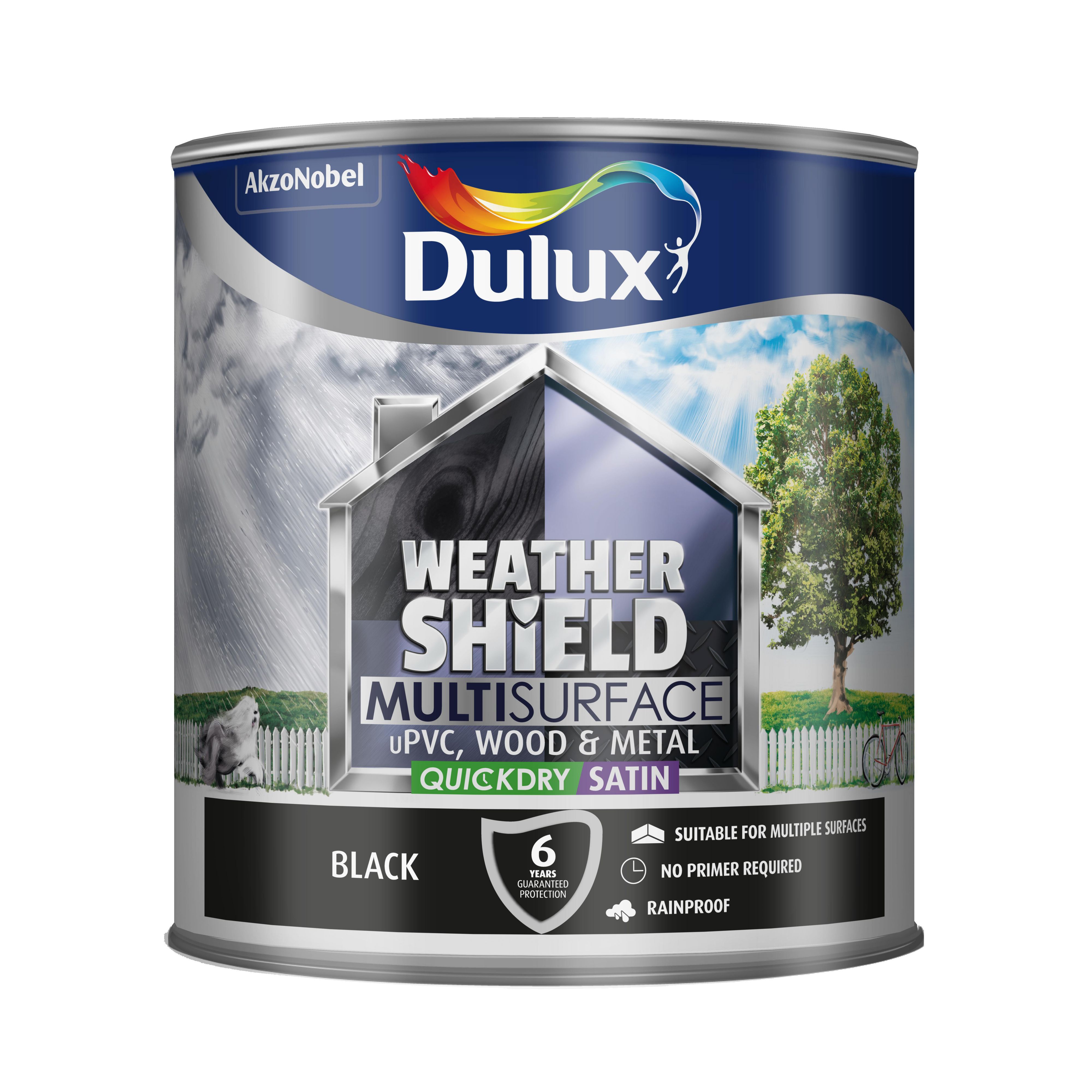 Dulux Weathershield Black Satin Multisurface paint, 2.5L DIY at B&Q