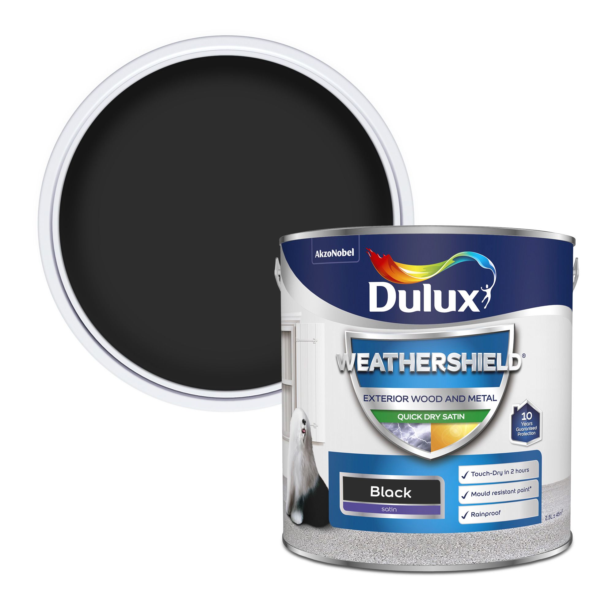 Dulux Weathershield Black Satinwood Exterior Metal & wood paint, 2.5L Tin