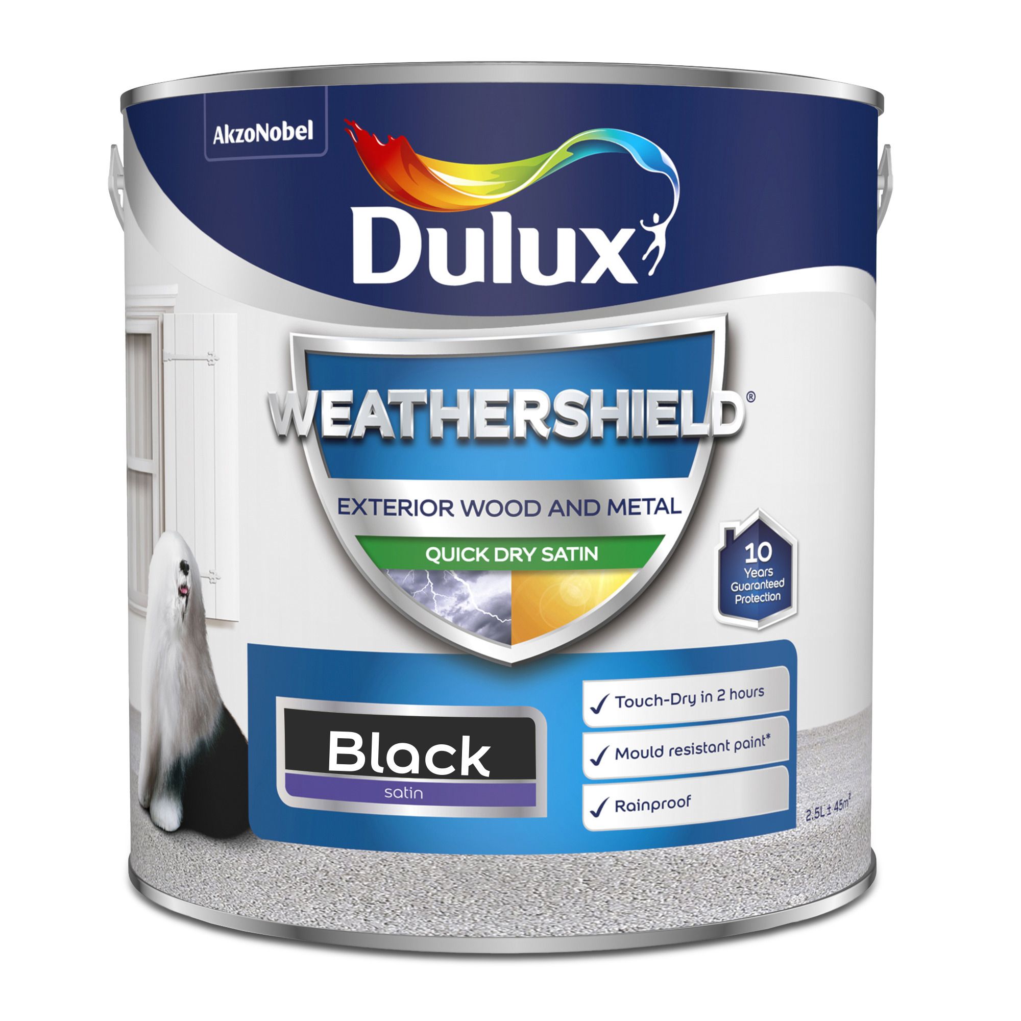 Dulux Weathershield Black Satinwood Exterior Metal & wood paint, 2.5L Tin