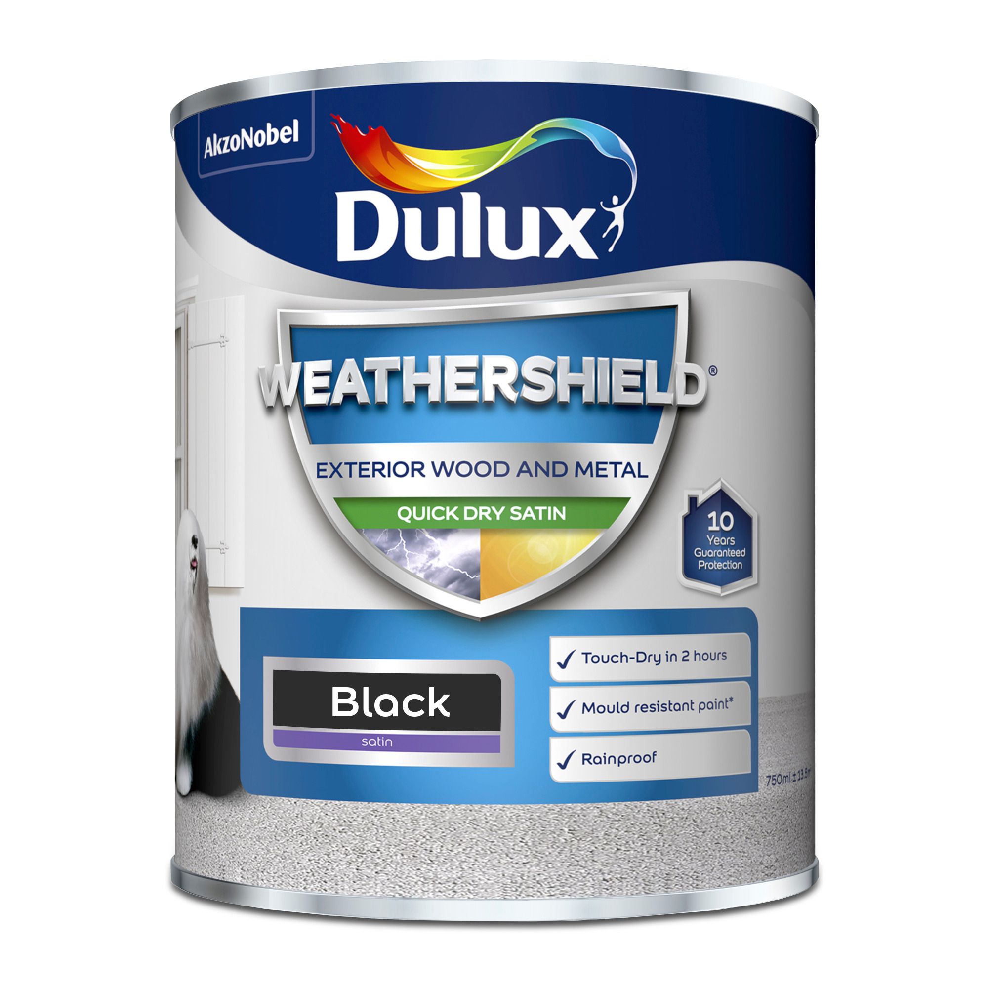 Dulux Weathershield Black Satinwood Exterior Metal & wood paint, 750ml