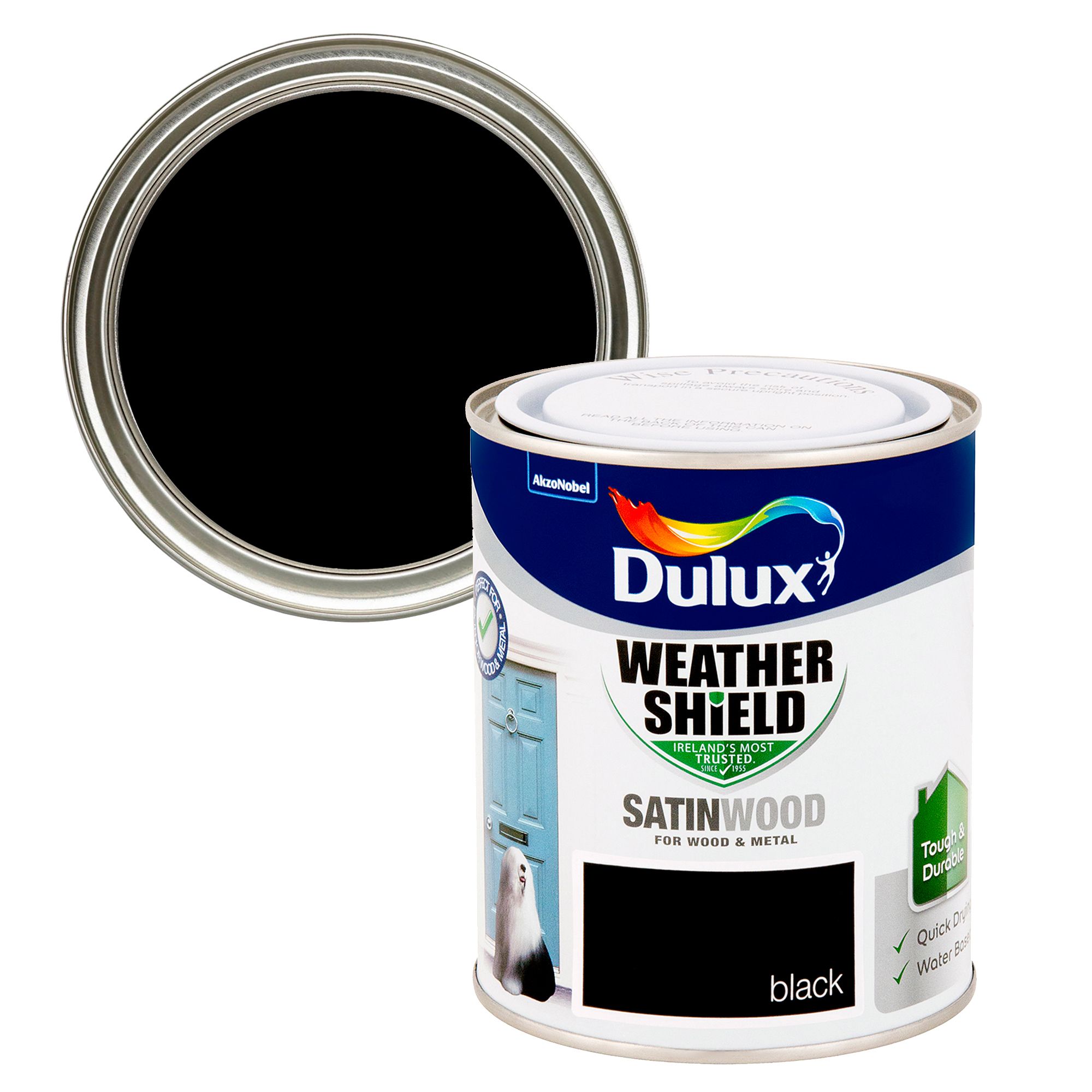 Dulux Weathershield Black Satinwood Exterior Topcoat Metal & wood paint, 750ml Tin
