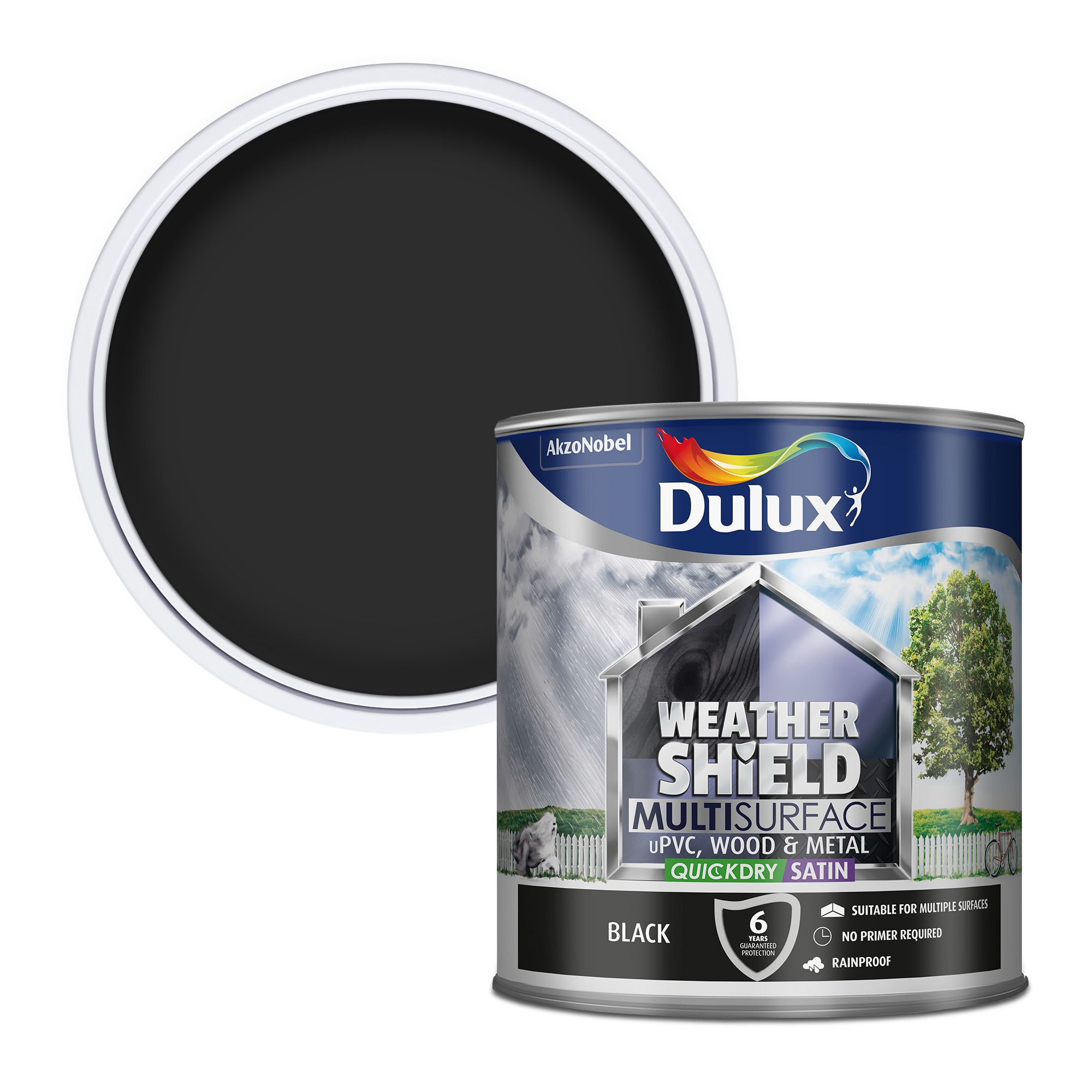 Dulux Weathershield Black Satinwood Multi-surface paint, 2.5L