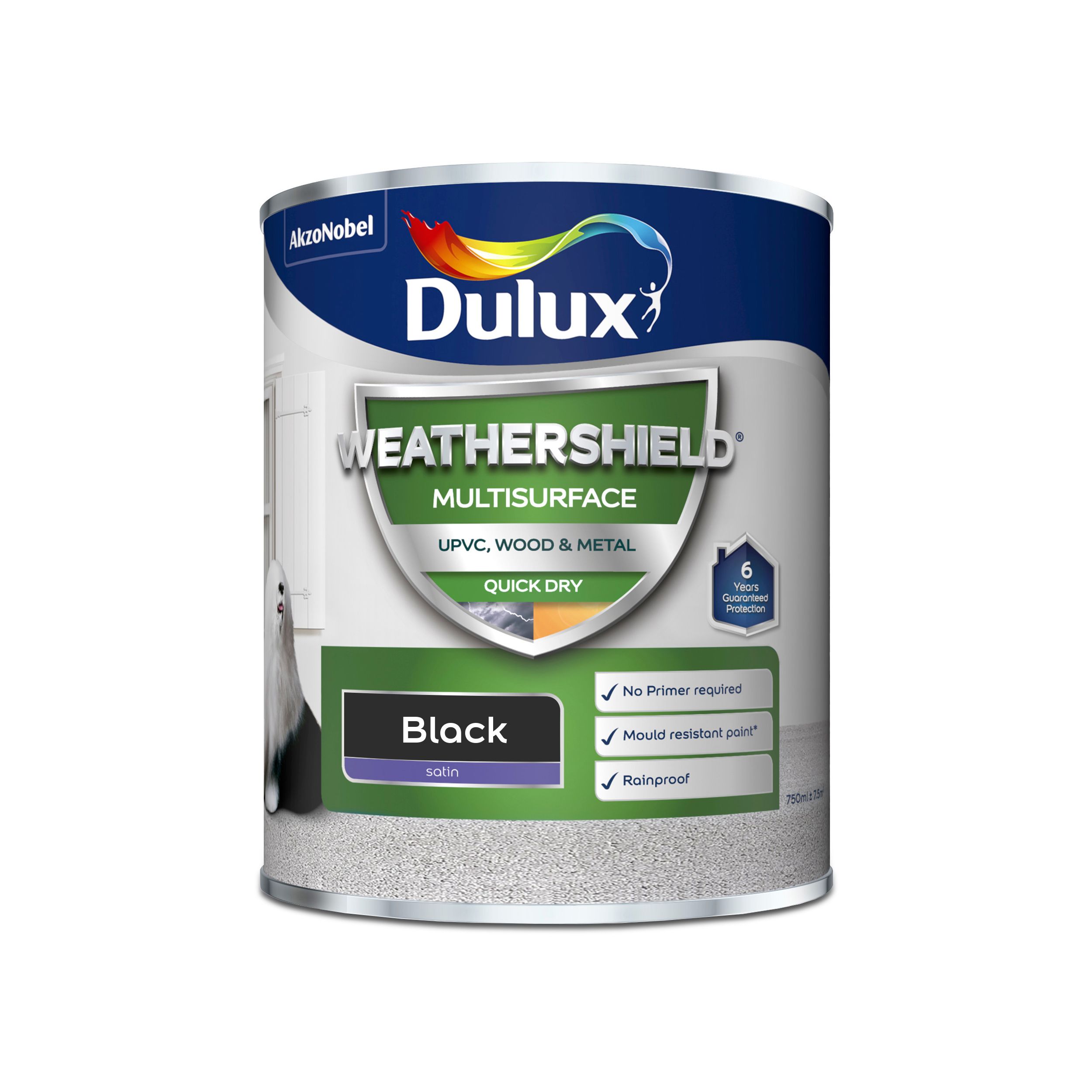 Dulux Weathershield Black Satinwood Multi-surface paint, 750ml