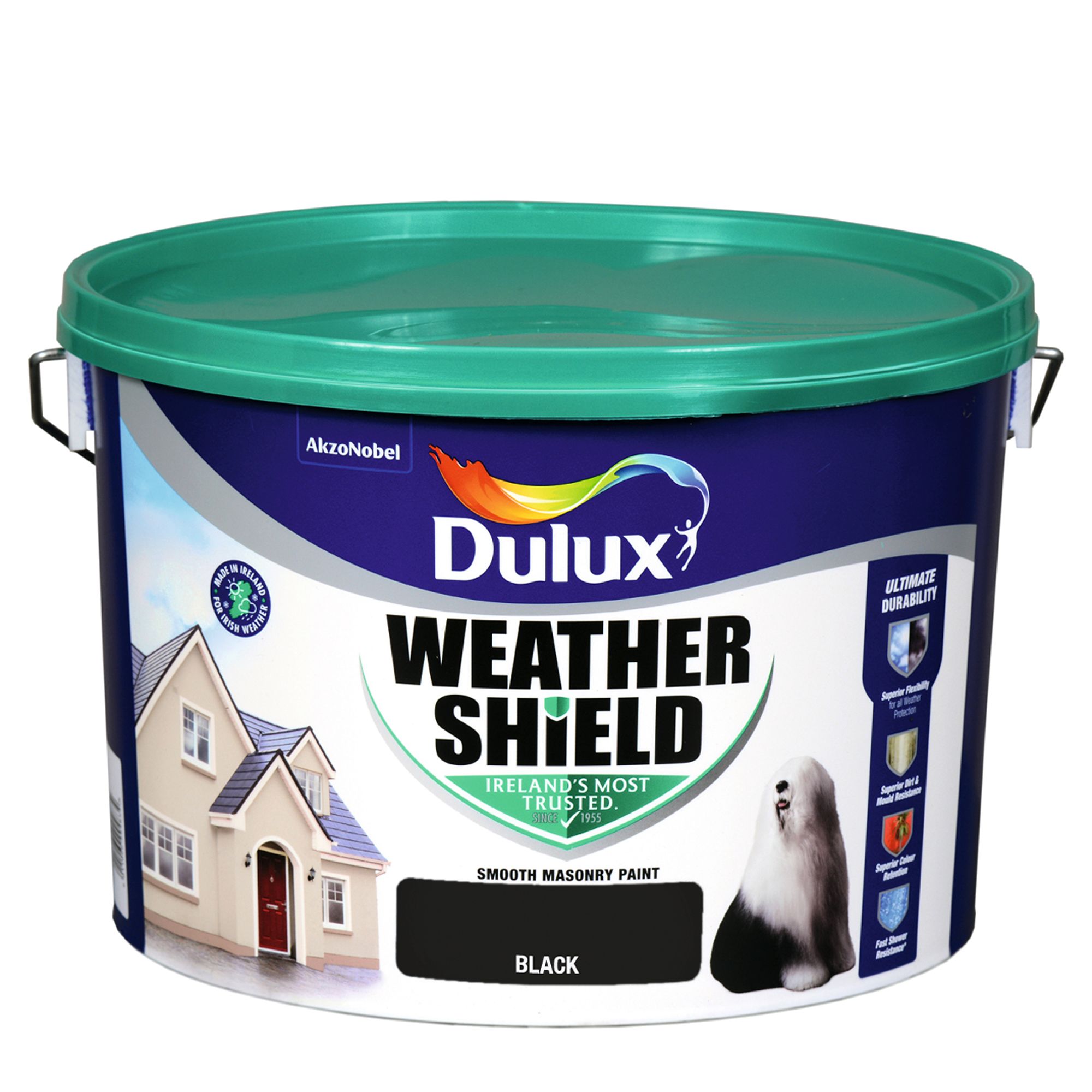 Dulux Weathershield Black Smooth Masonry paint, 10L Tub