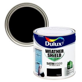 Dulux Weathershield Black Smooth Satinwood Masonry paint, 2.5L Tin