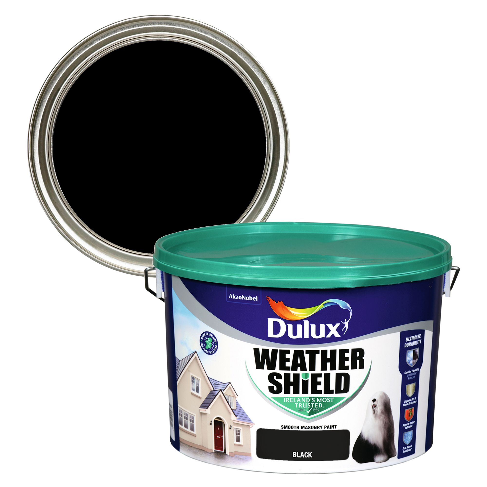 Dulux Weathershield Black Smooth Super matt Masonry paint, 10L DIY at B&Q