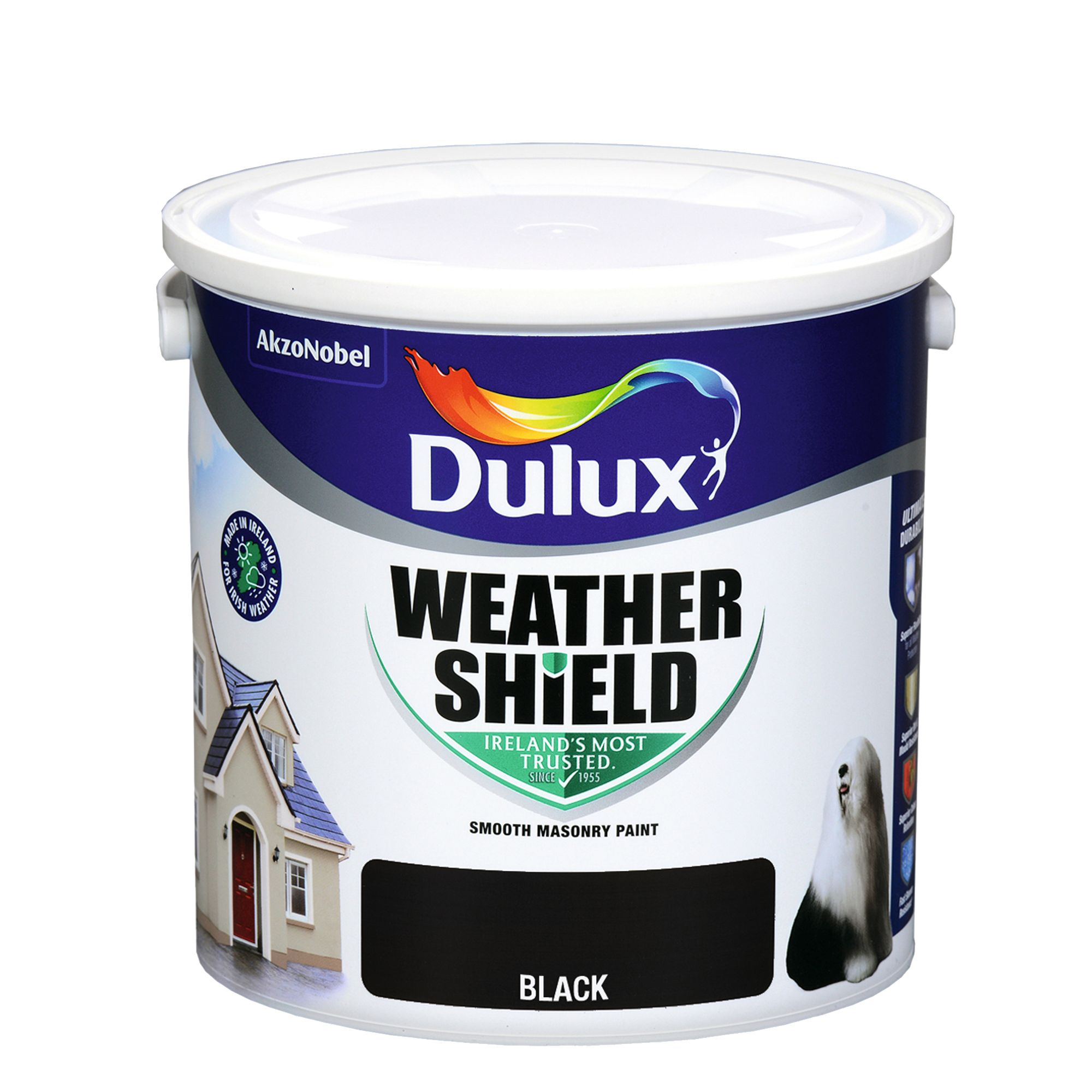 Dulux Weathershield Black Smooth Super matt Masonry paint, 2.5L