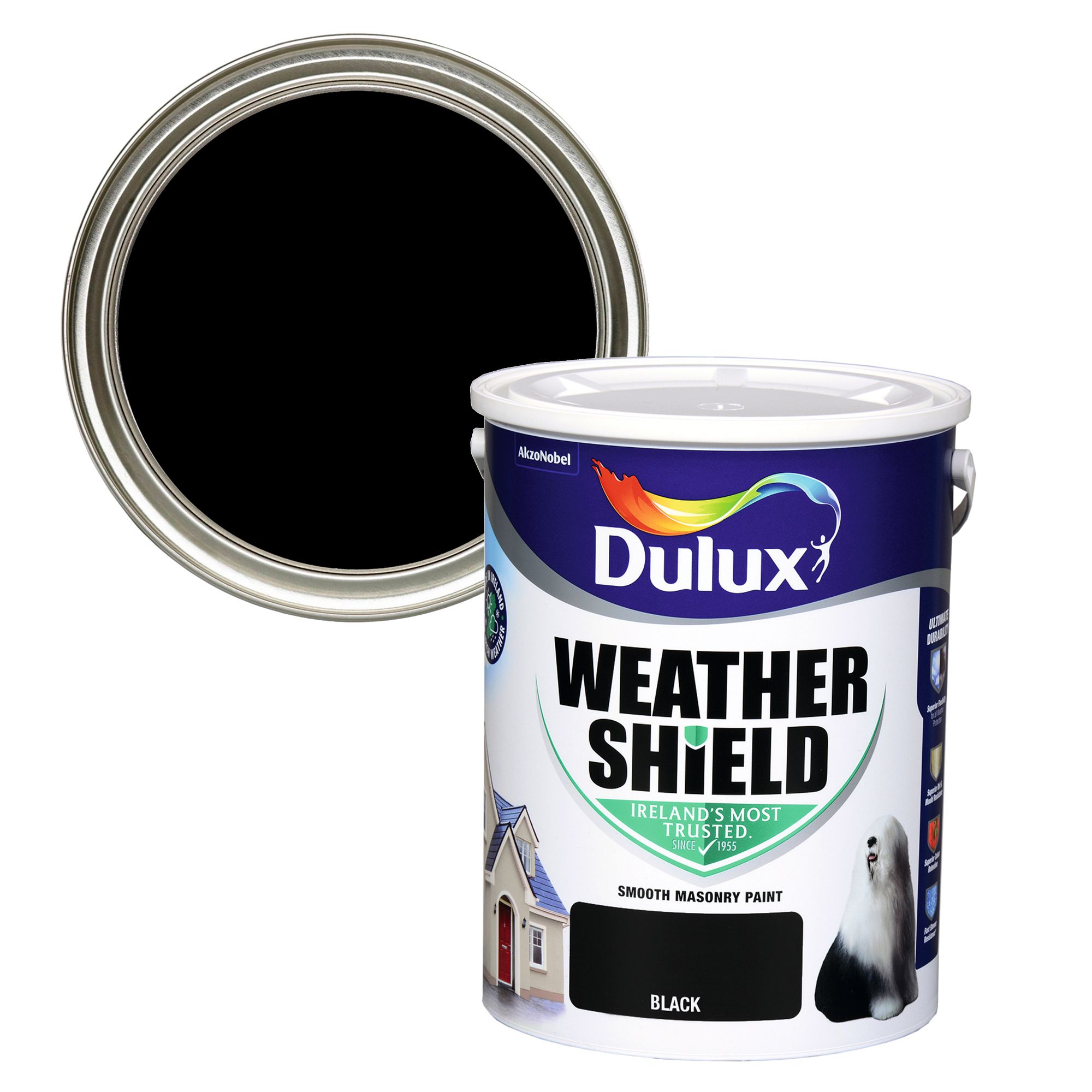Dulux Weathershield Black Smooth Super matt Masonry paint, 5L
