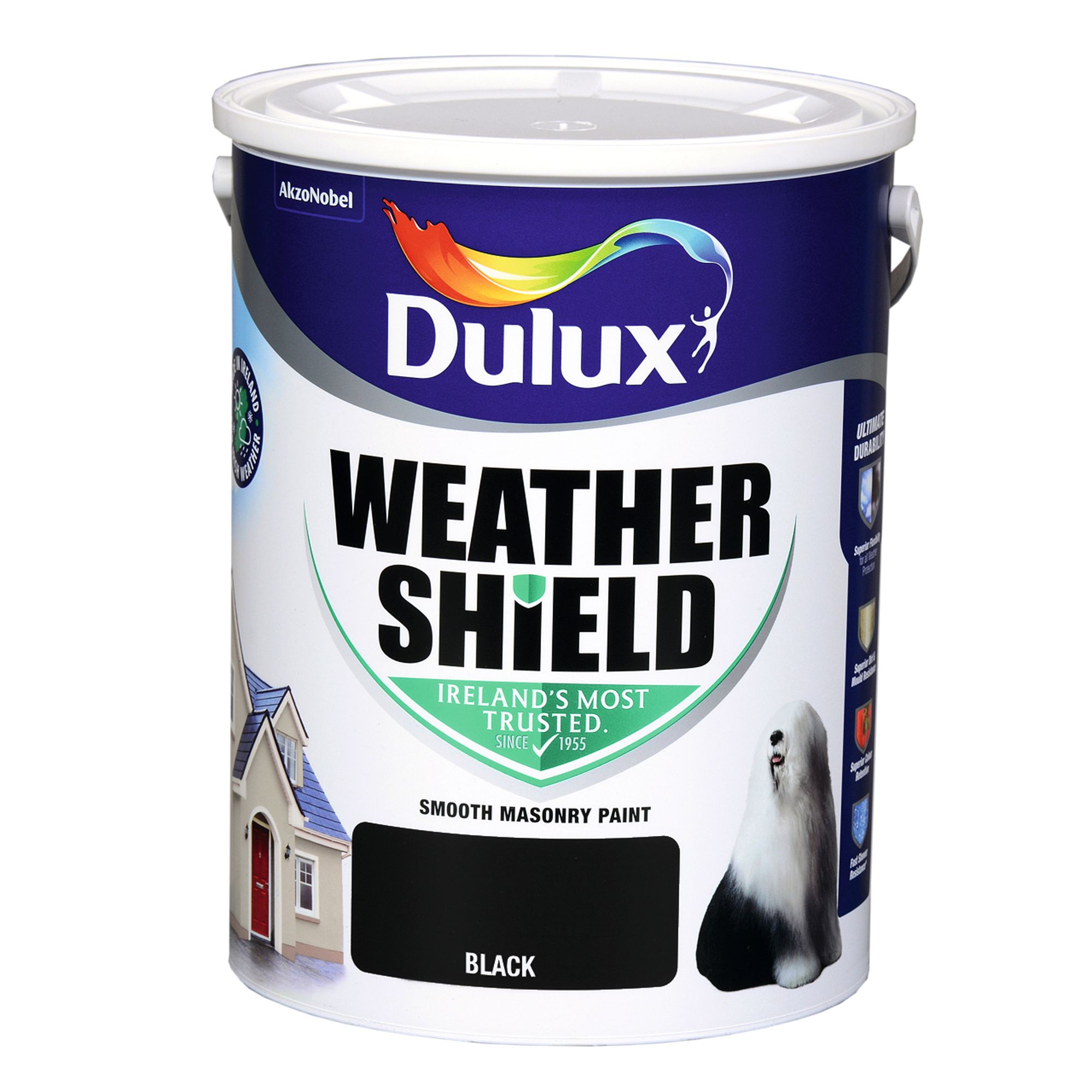 Dulux Weathershield Black Smooth Super matt Masonry paint, 5L