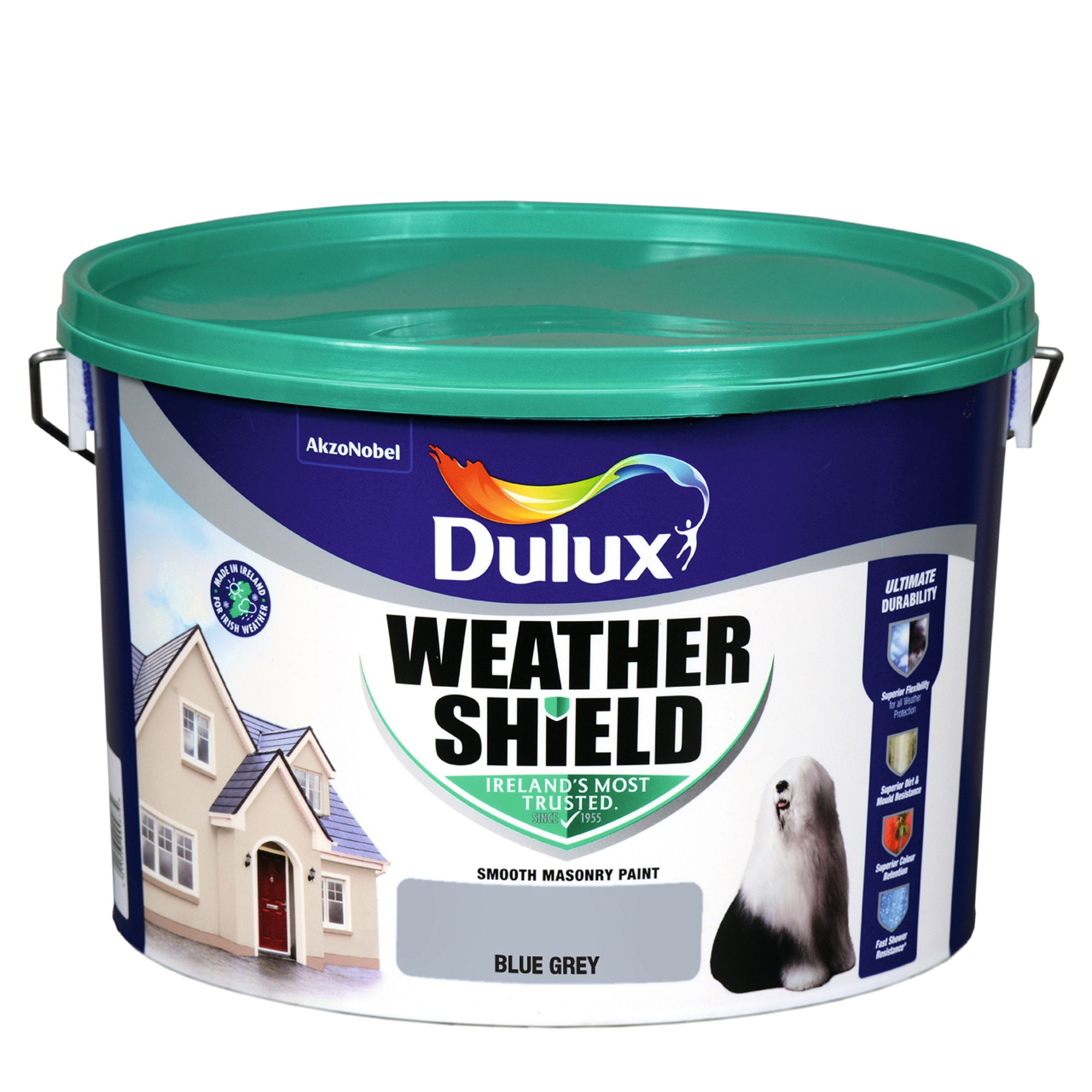Dulux Weathershield Blue grey Smooth Super matt Masonry paint, 10L