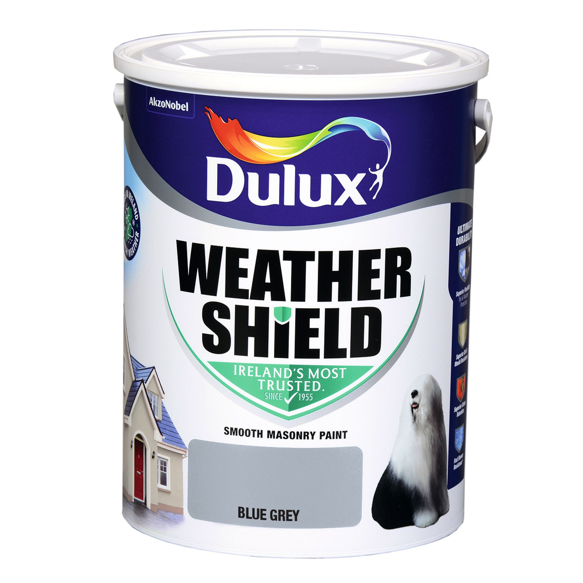 Dulux Weathershield Blue grey Smooth Super matt Masonry paint, 5L
