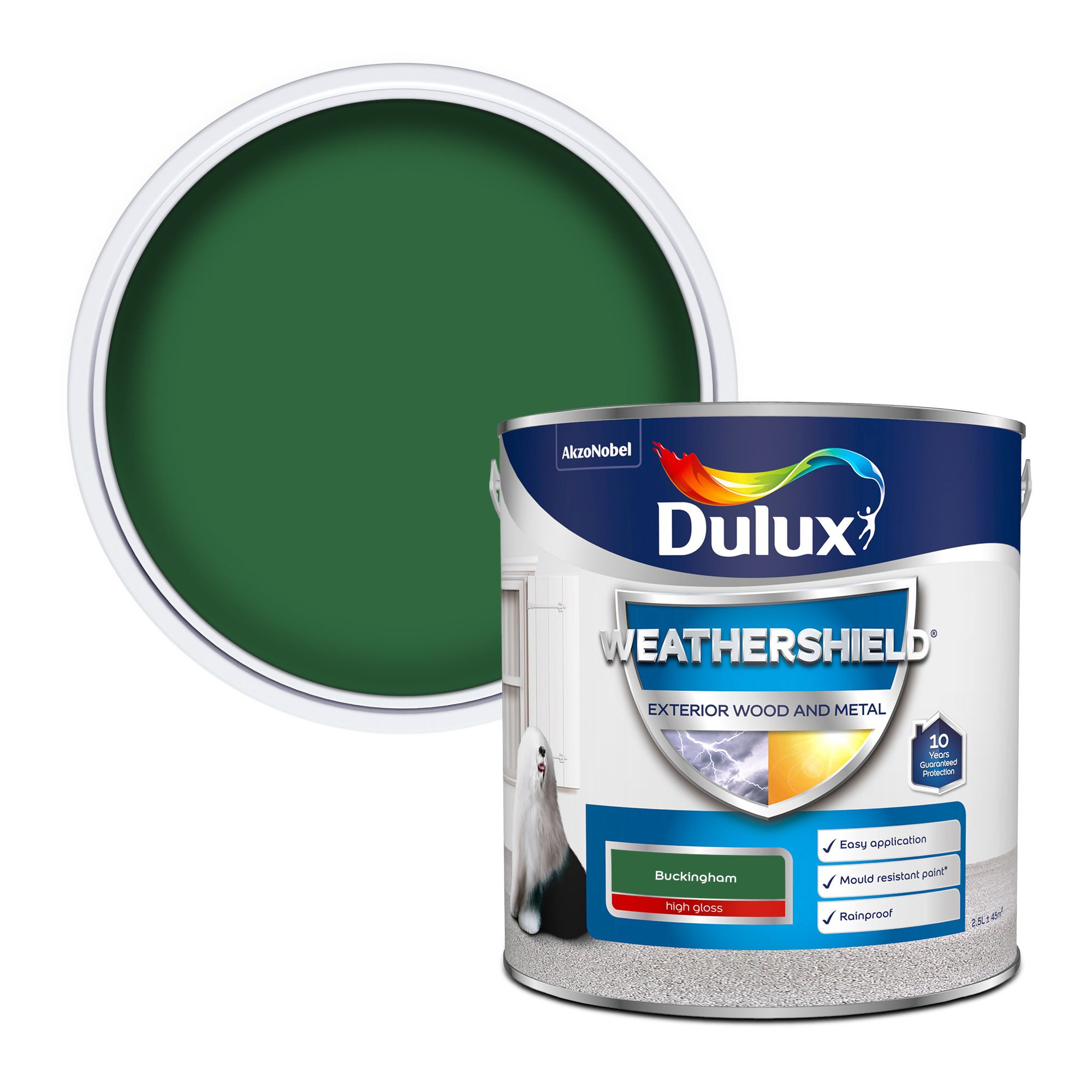 Dulux Weathershield Buckingham green Gloss Exterior Metal & wood paint, 2.5L Tin