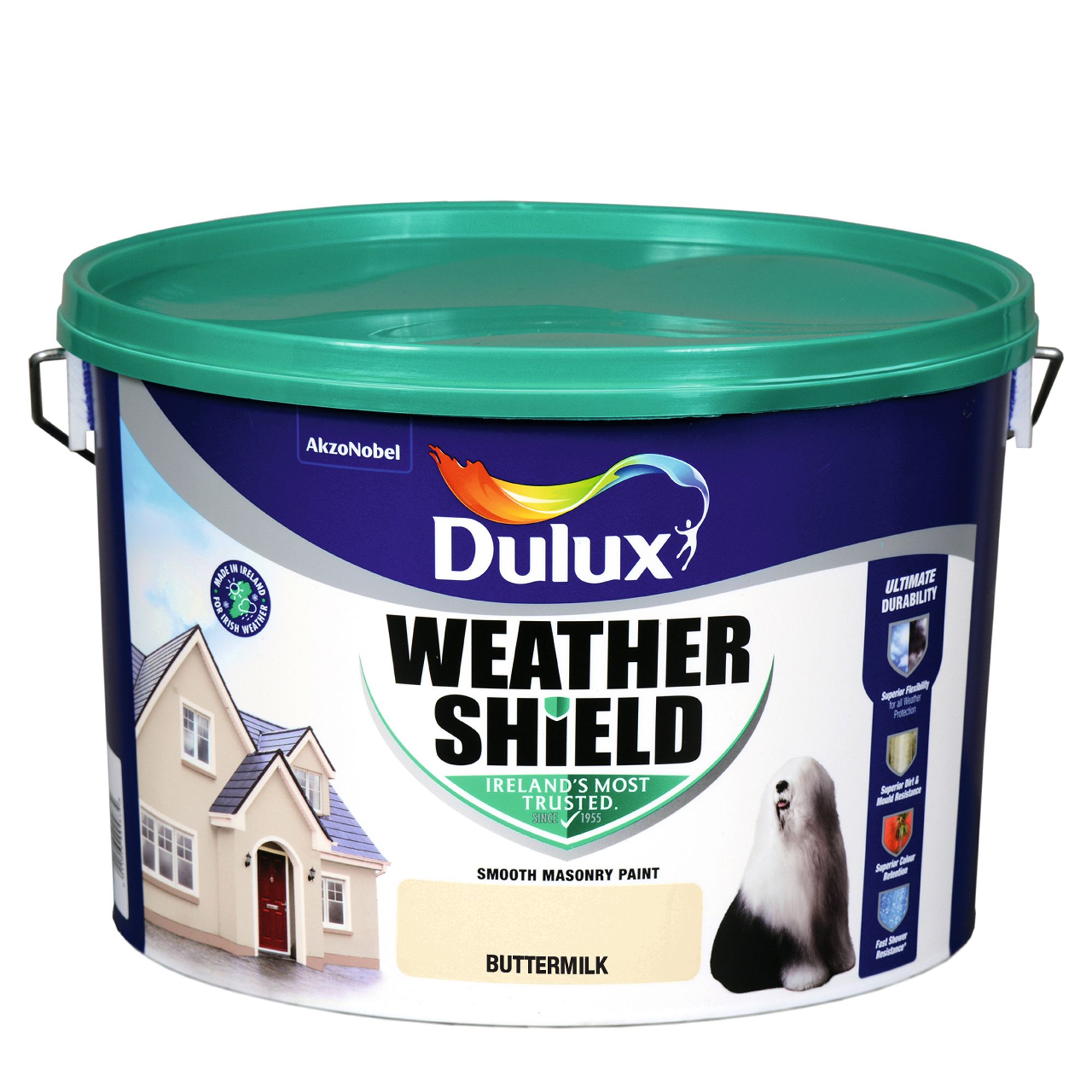 Dulux Weathershield Buttermilk Smooth Super matt Masonry paint, 10L