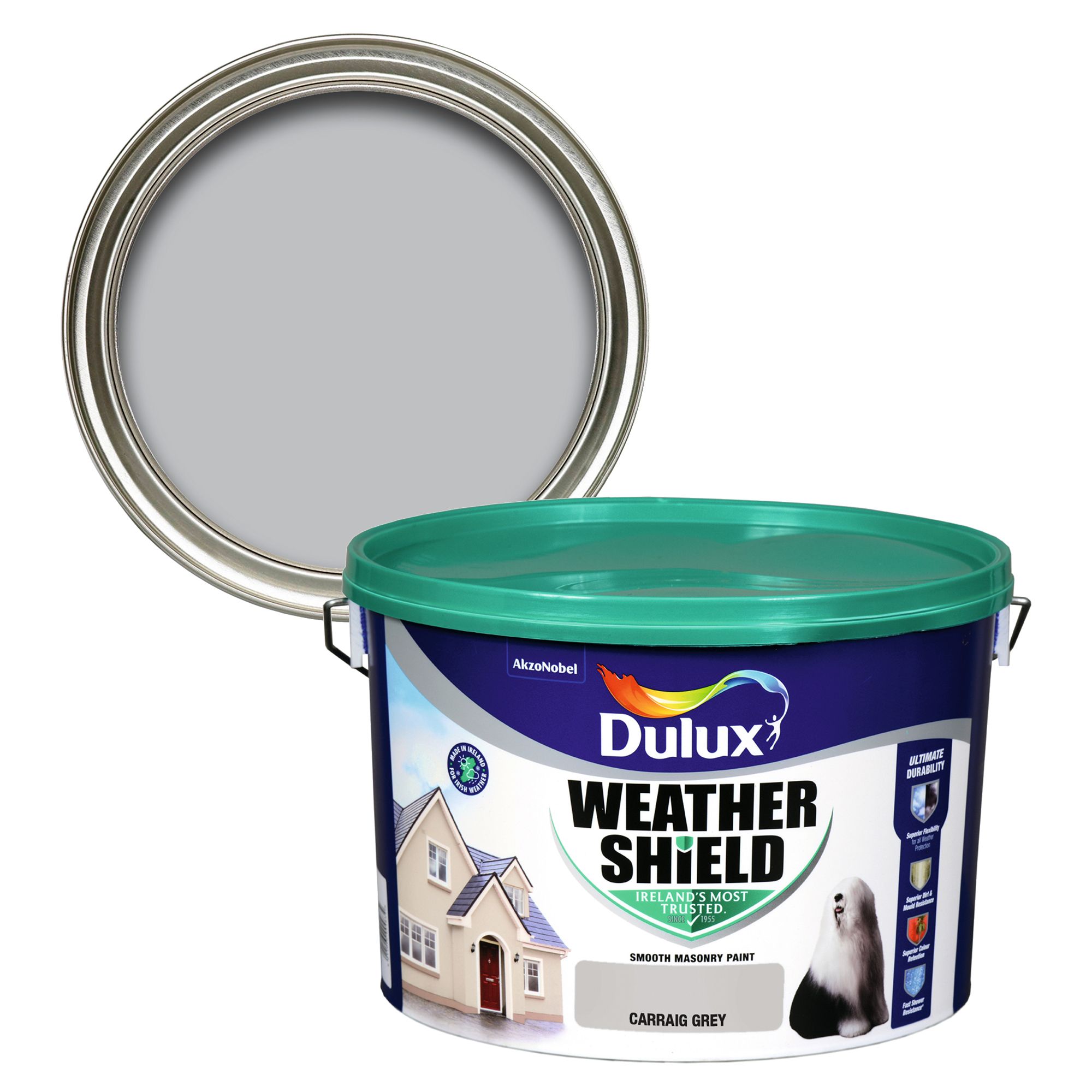Dulux Weathershield Carraig Grey Smooth Masonry paint, 10L Tub