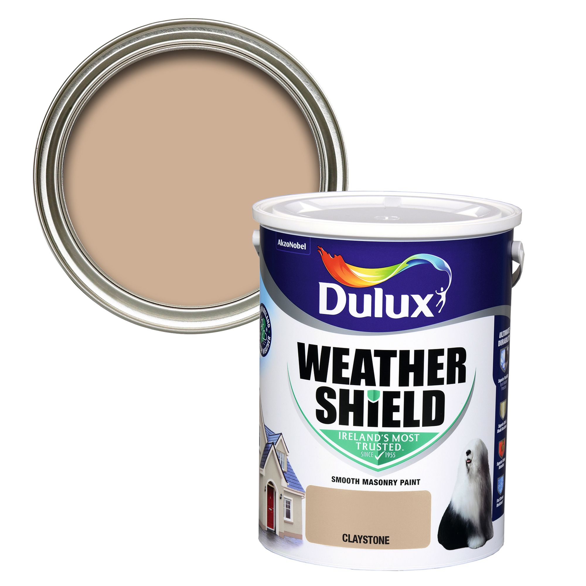 Dulux Weathershield Claystone Smooth Super matt Masonry paint, 5L