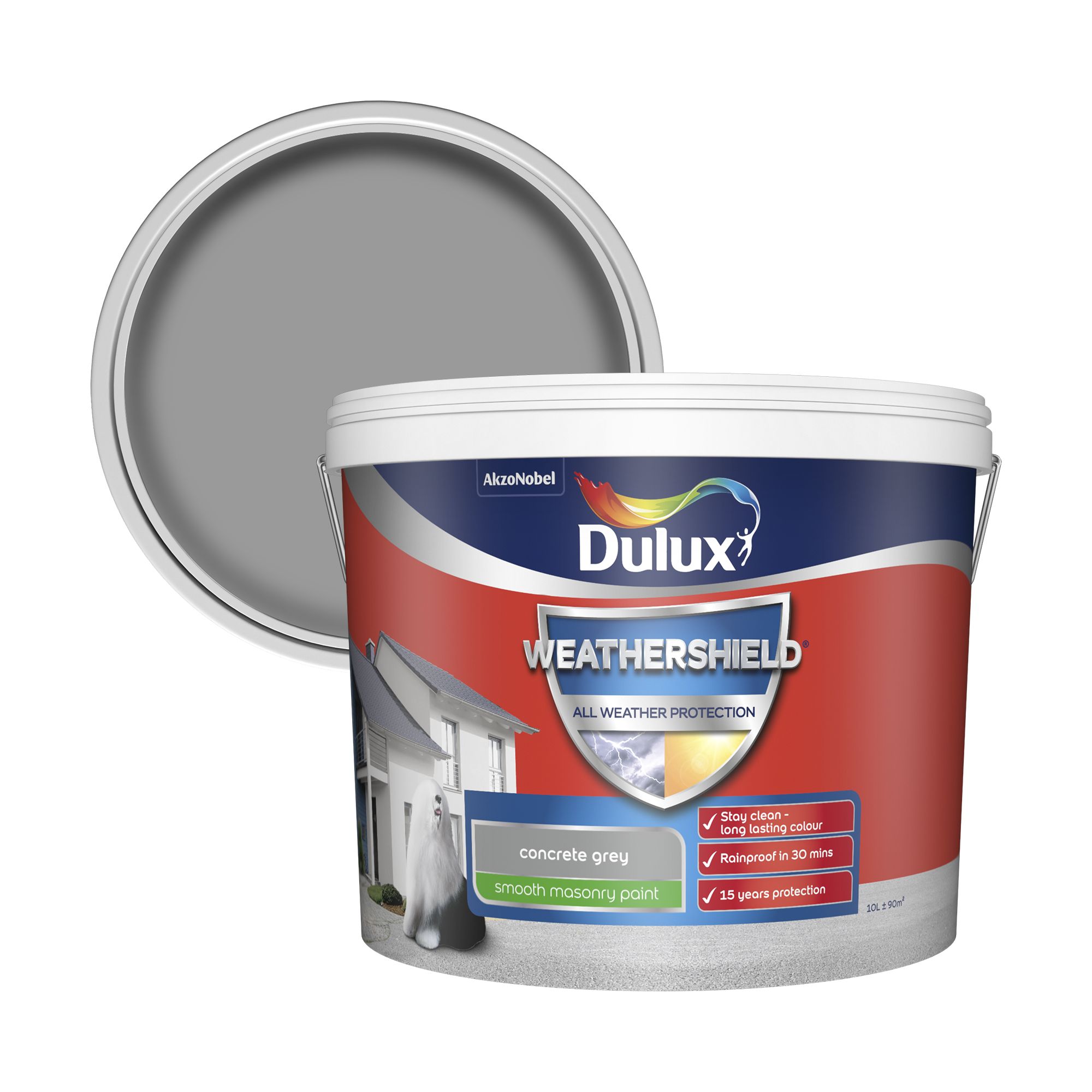 Dulux Weathershield Concrete grey Smooth Matt Masonry paint, 10L DIY