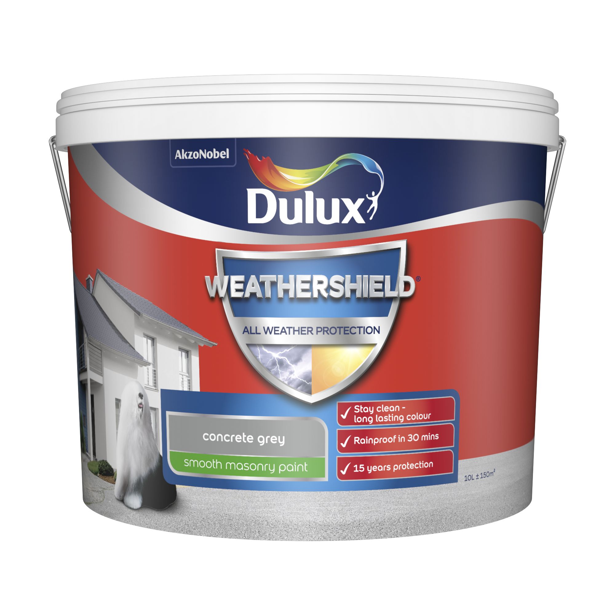 Dulux Weathershield Concrete grey Smooth Matt Masonry paint, 10L