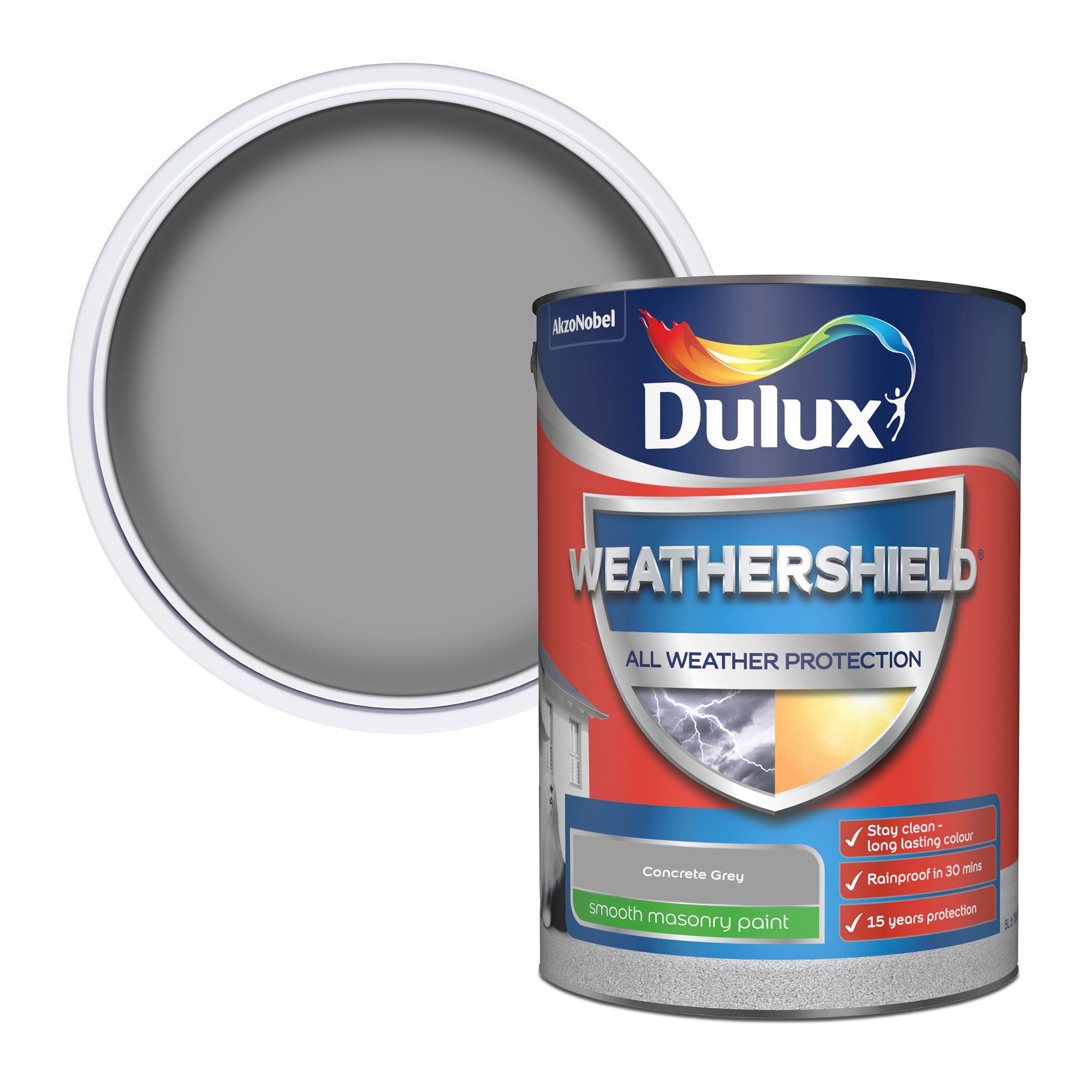 Dulux Weathershield Concrete Grey Smooth Matt Masonry Paint, 5L | DIY ...