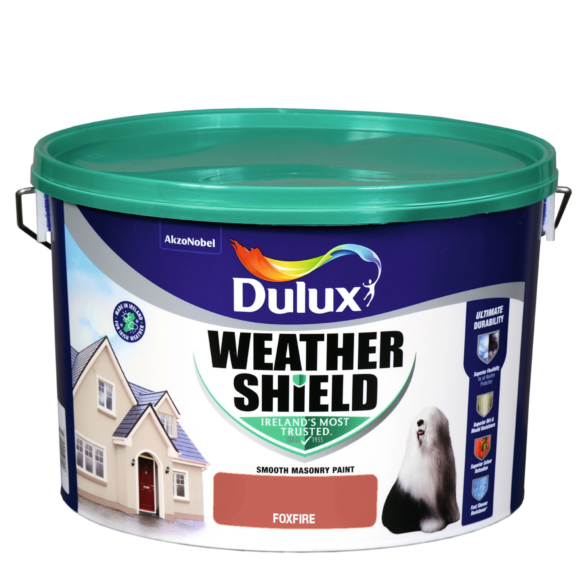 Dulux Weathershield Foxfire Smooth Masonry paint, 10L Tub