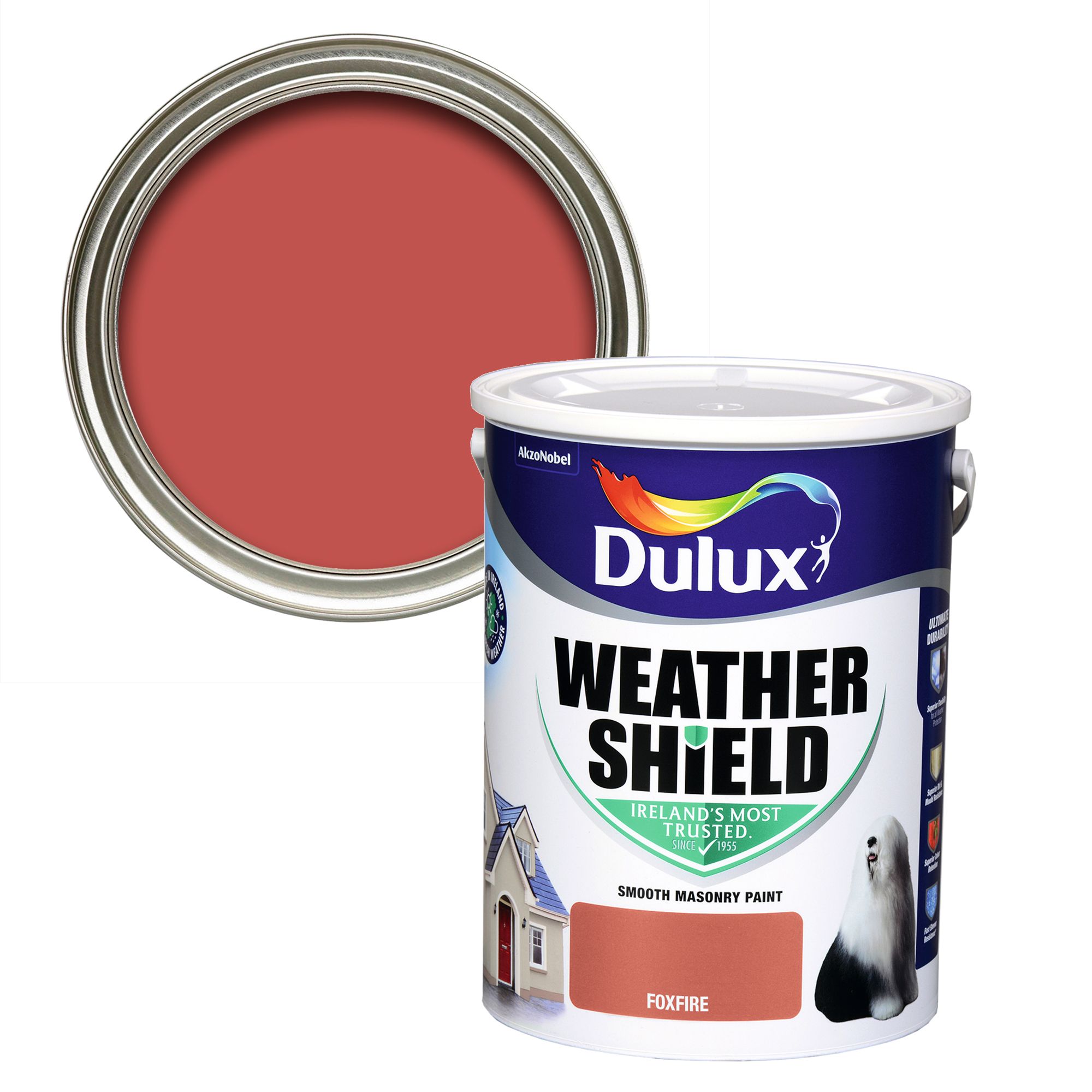 Dulux Weathershield Foxfire Smooth Super matt Masonry paint, 5L