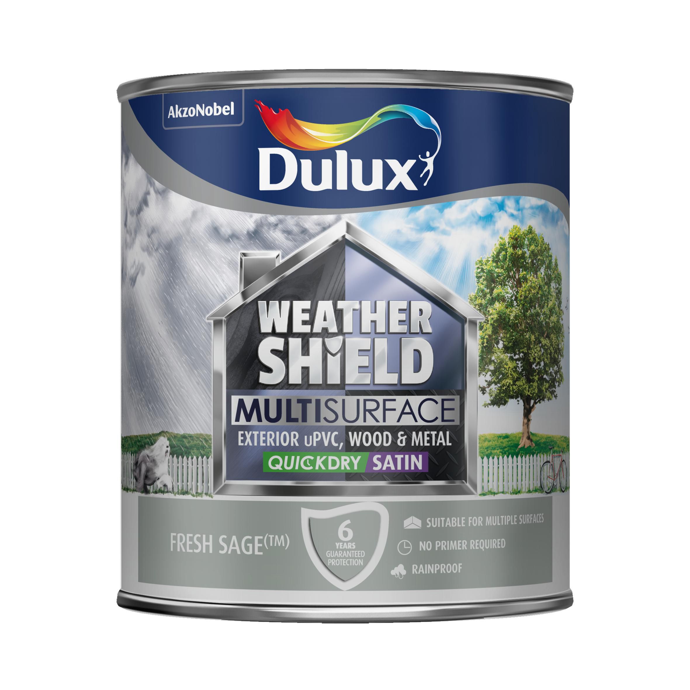 Dulux Weathershield Fresh sage Satin Multisurface paint, 0.75L DIY