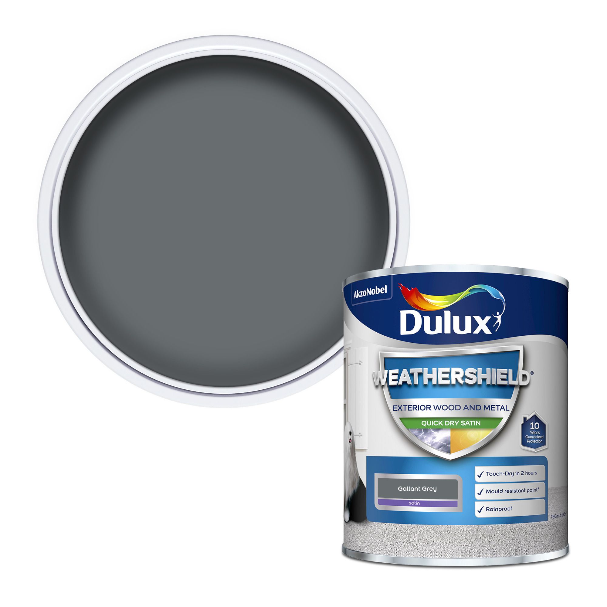 Dulux Weathershield Gallant grey Satinwood Exterior Metal & wood paint, 750ml Tin