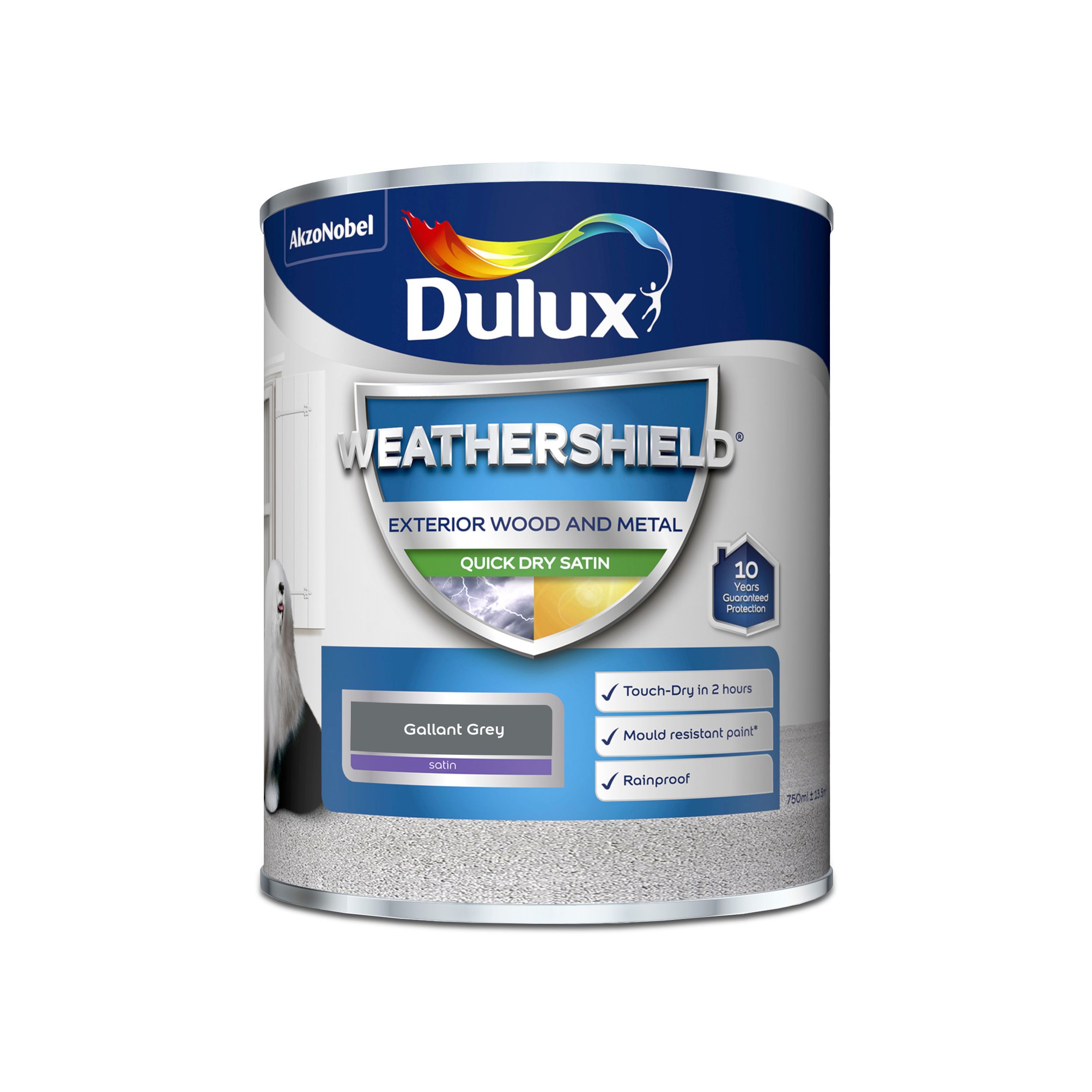Dulux Weathershield Gallant grey Satinwood Exterior Metal & wood paint, 750ml Tin