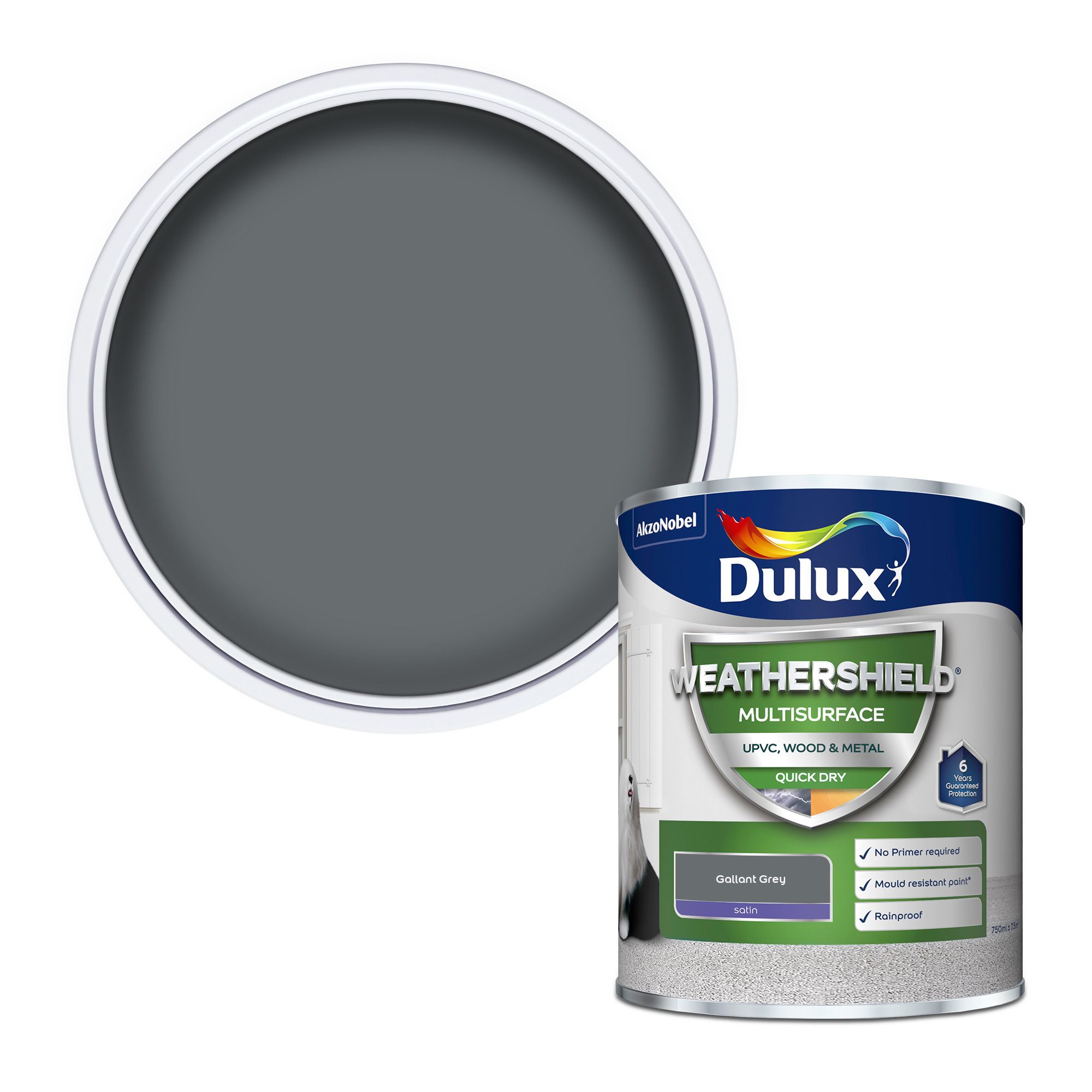 Dulux Weathershield Gallant Grey Satinwood Multi-room Multi-surface paint, 750ml