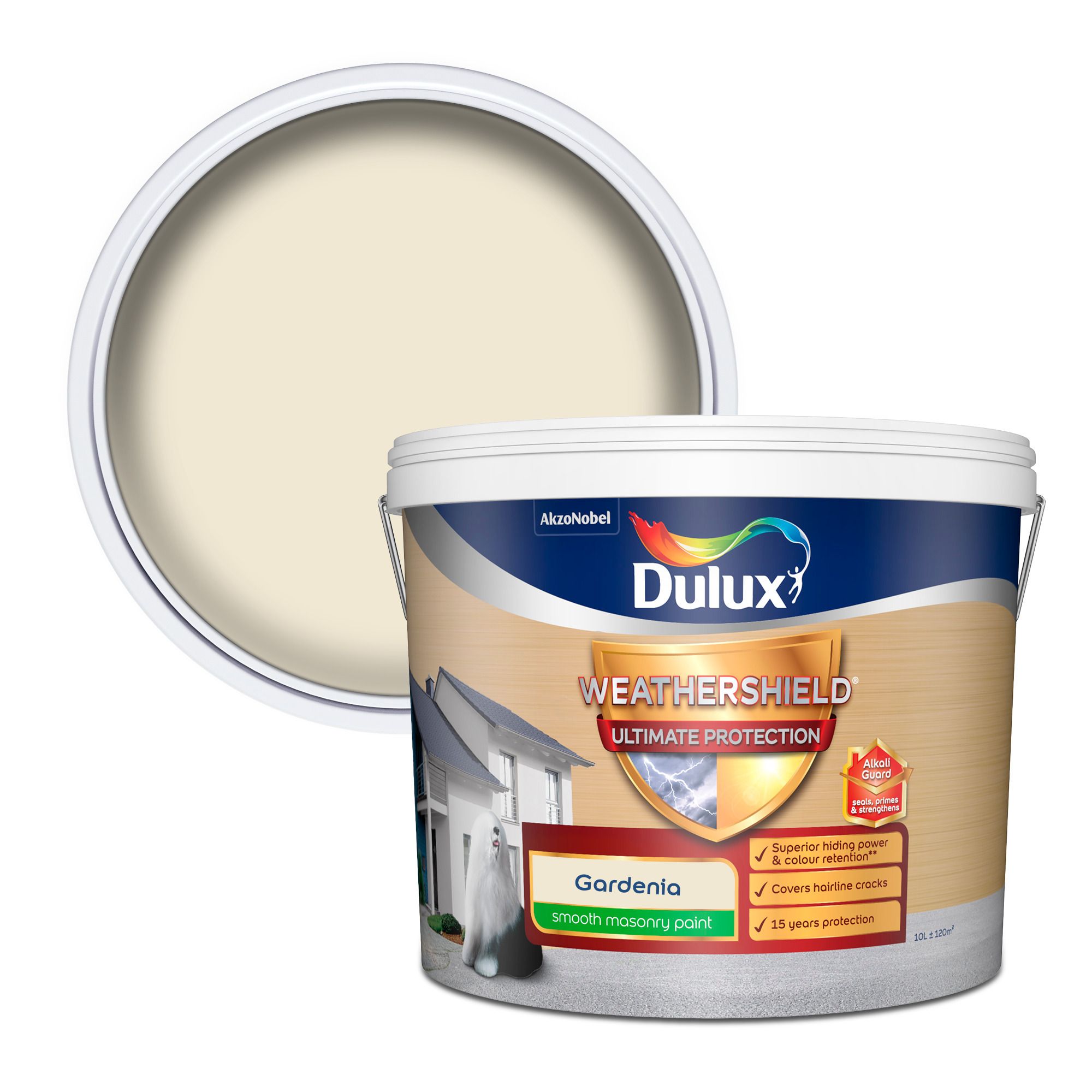 Dulux Weathershield Gardenia Smooth Matt Beige Masonry paint, 10L