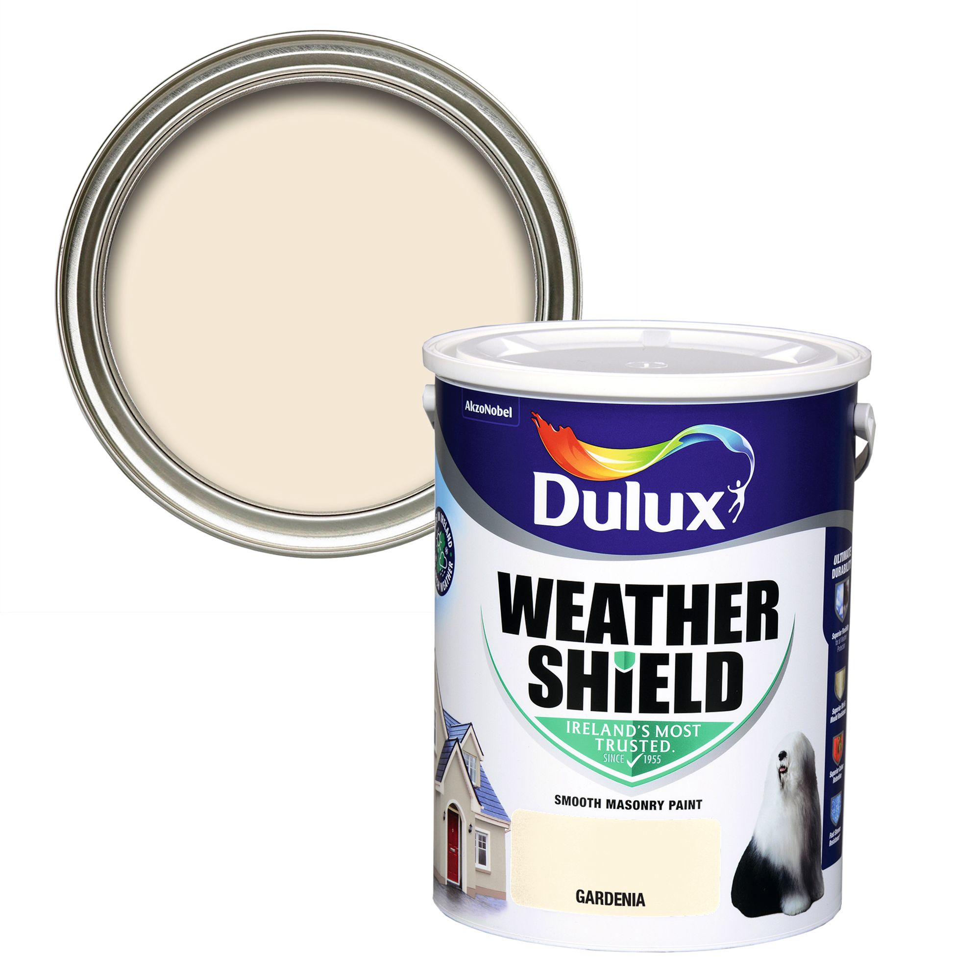 Dulux Weathershield Gardenia Smooth Super matt Masonry paint, 5L