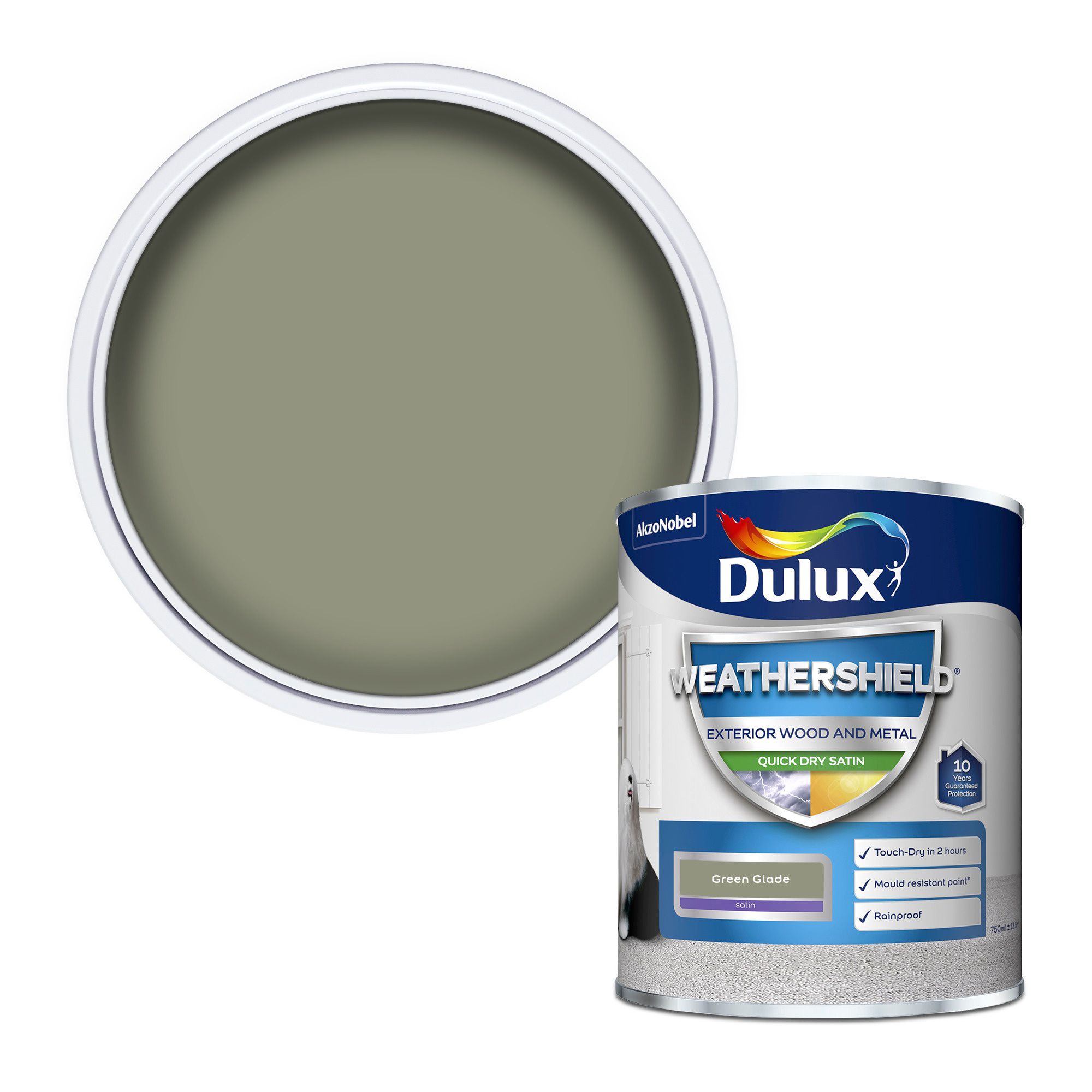 Dulux Weathershield Green glade Satinwood Exterior Metal & wood paint, 750ml Tin