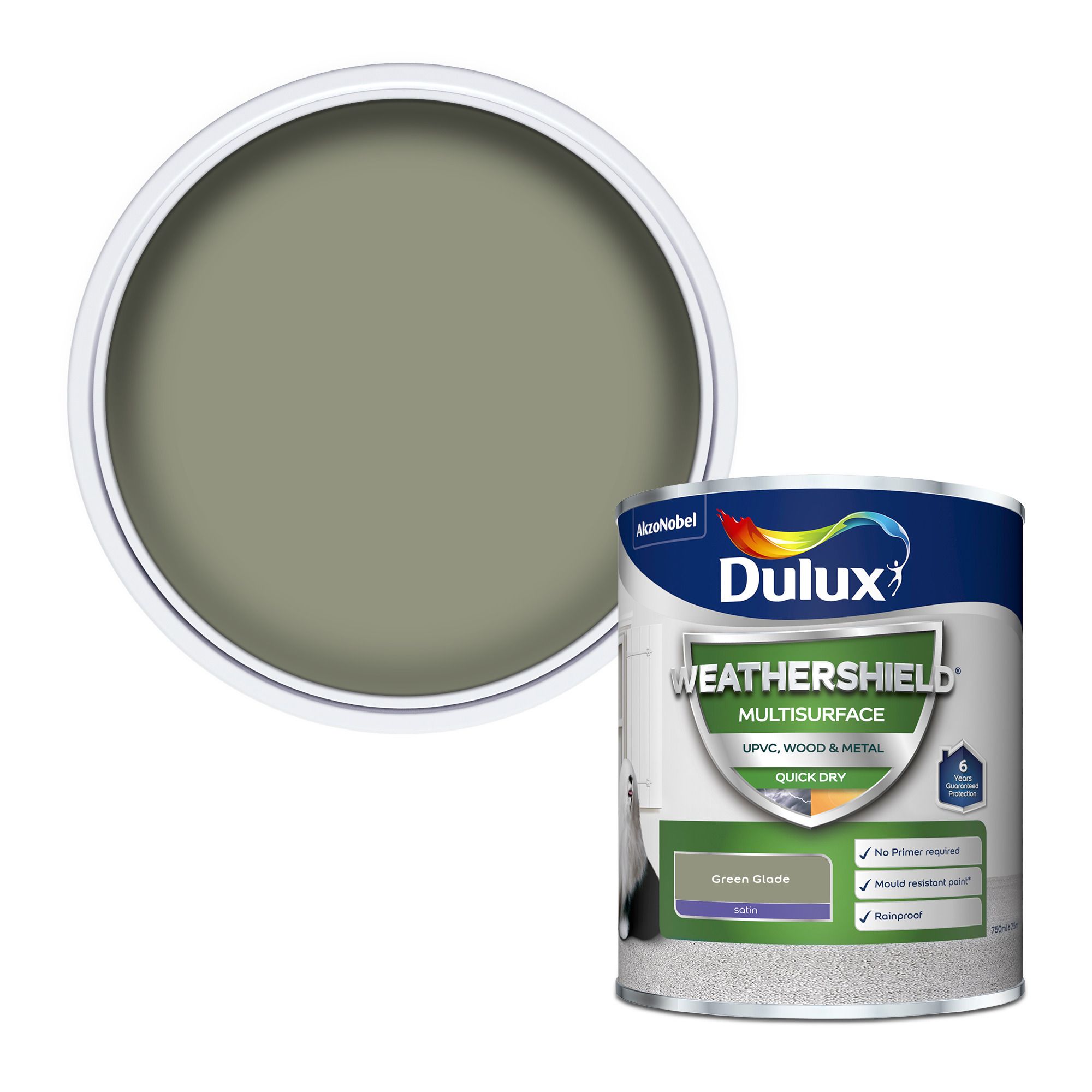 Dulux Weathershield Green Glade Satinwood Multi-room Multi-surface paint, 750ml