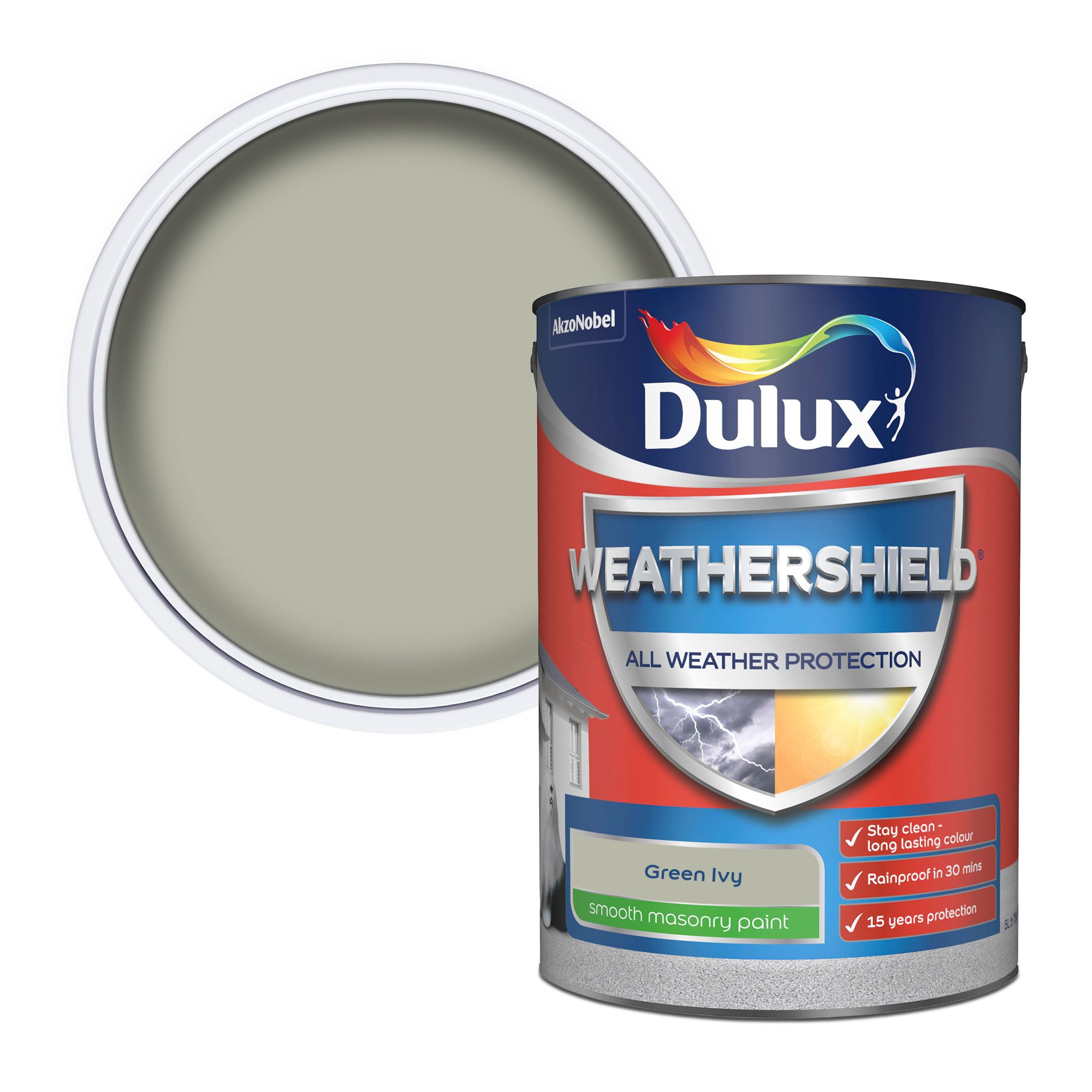 Dulux Weathershield Green Ivy Smooth Matt Masonry paint, 5L Tub