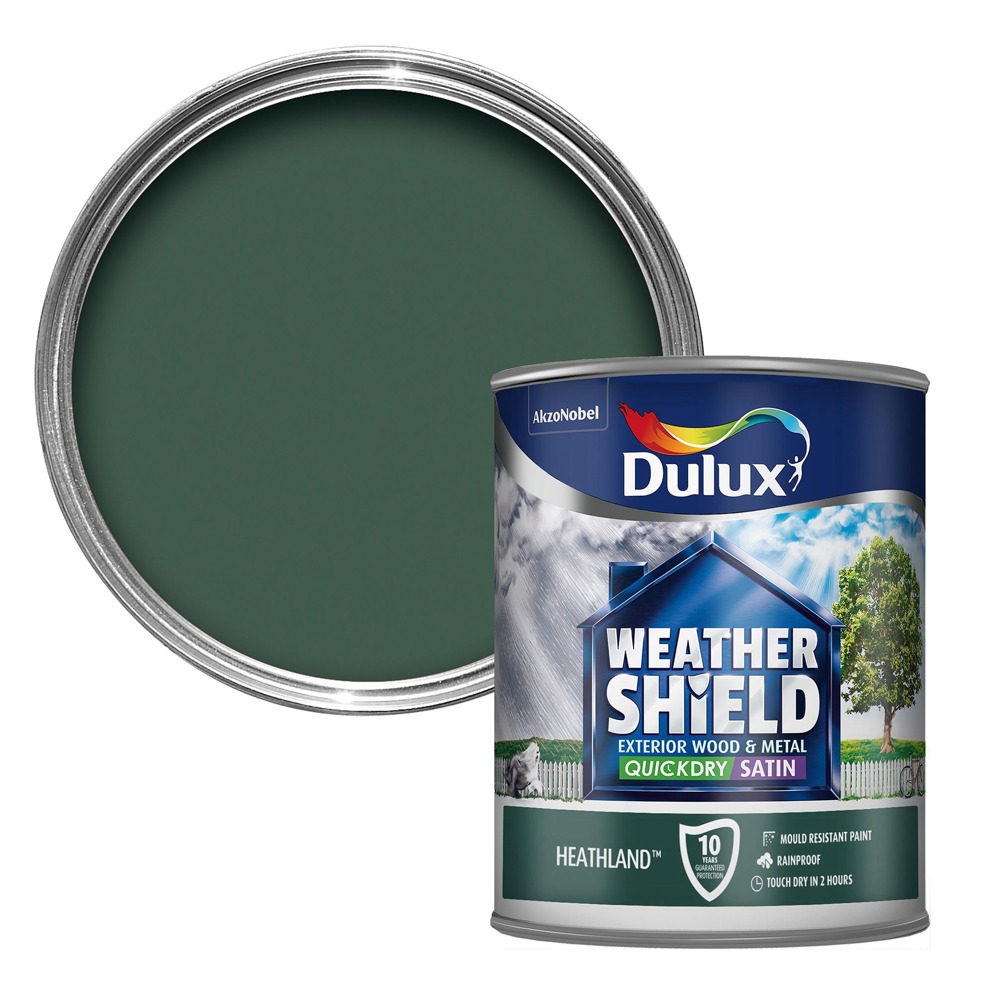 Dulux Weathershield Heathland green Satinwood Exterior Protector Metal & wood paint, 750ml Tin
