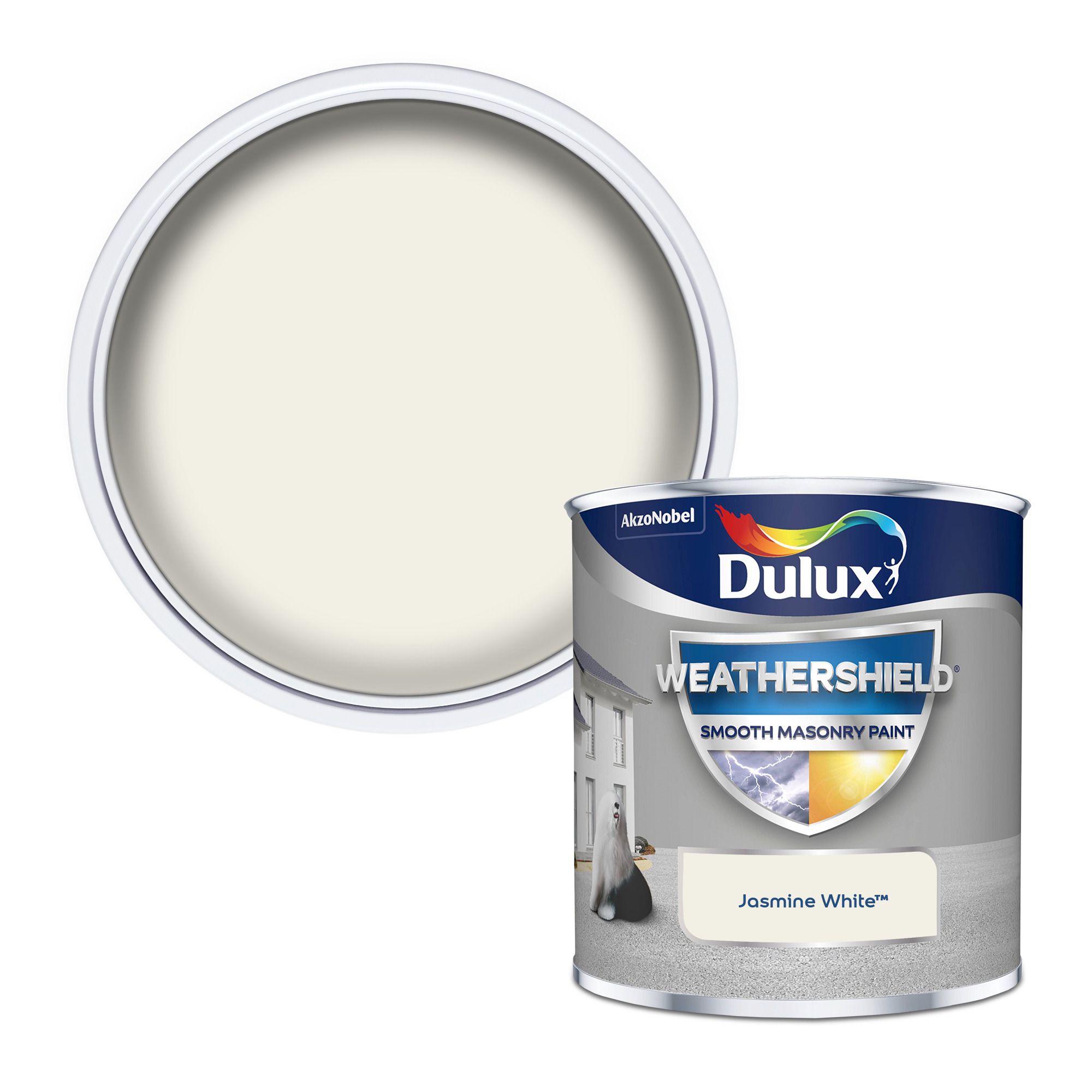 Dulux Weathershield Jasmine white Smooth Matt Masonry paint, 250ml Tester pot