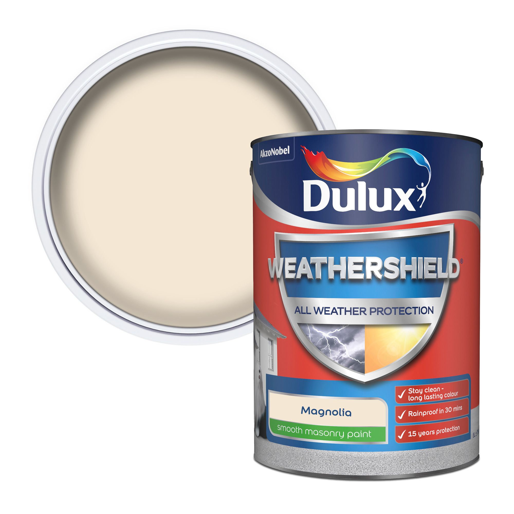 Dulux Weathershield Magnolia Smooth Matt Beige Masonry paint, 5L