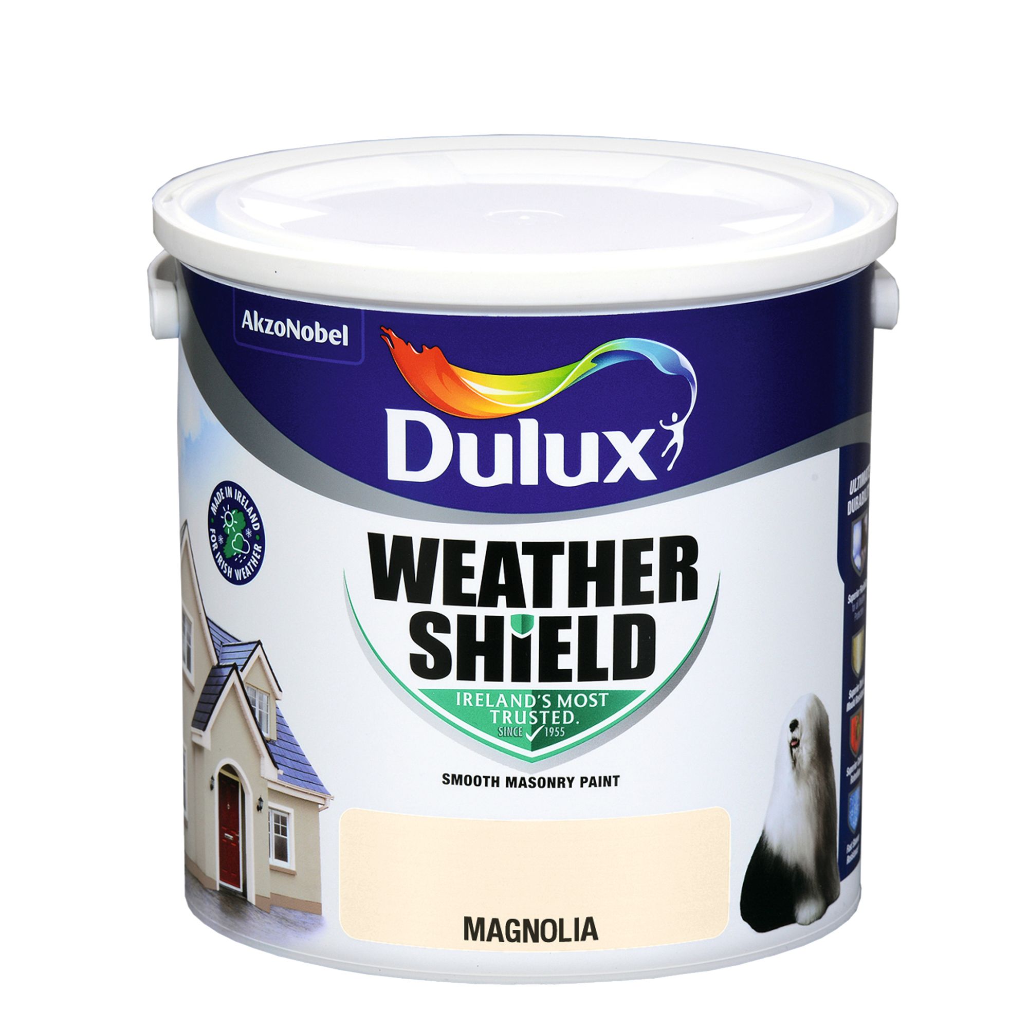 Dulux Weathershield Magnolia Smooth Super matt Masonry paint, 2.5L