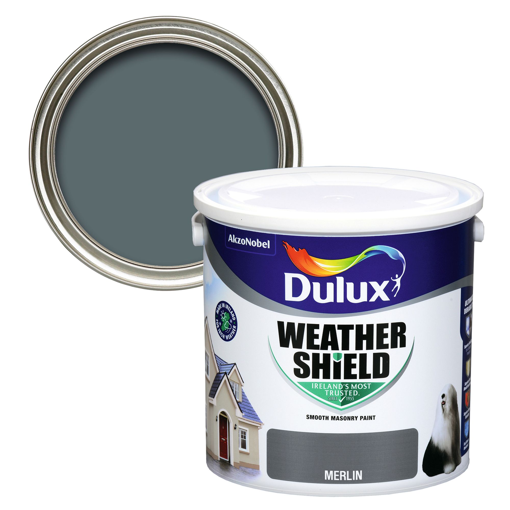 Dulux Weathershield Merlin Smooth Super matt Masonry paint, 2.5L